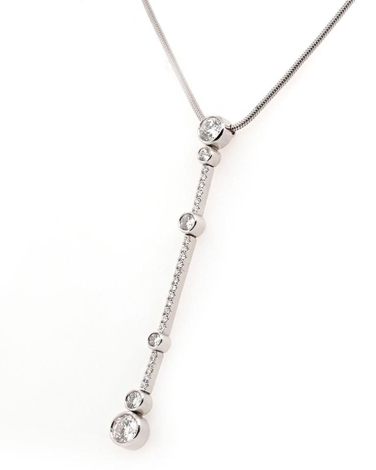 Ogden of Harrogate Jewellery 18ct White Gold Diamond Waterfall Pendant on Snake Chain by Boodles