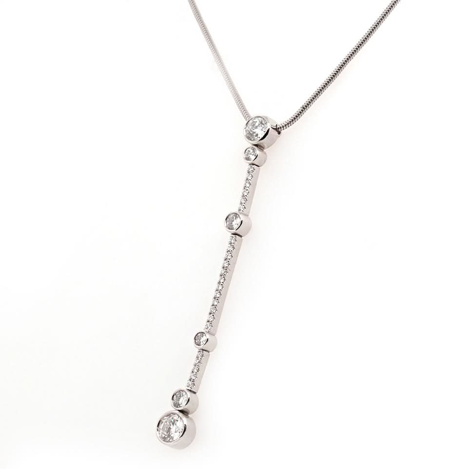 Ogden of Harrogate Jewellery 18ct White Gold Diamond Waterfall Pendant on Snake Chain by Boodles