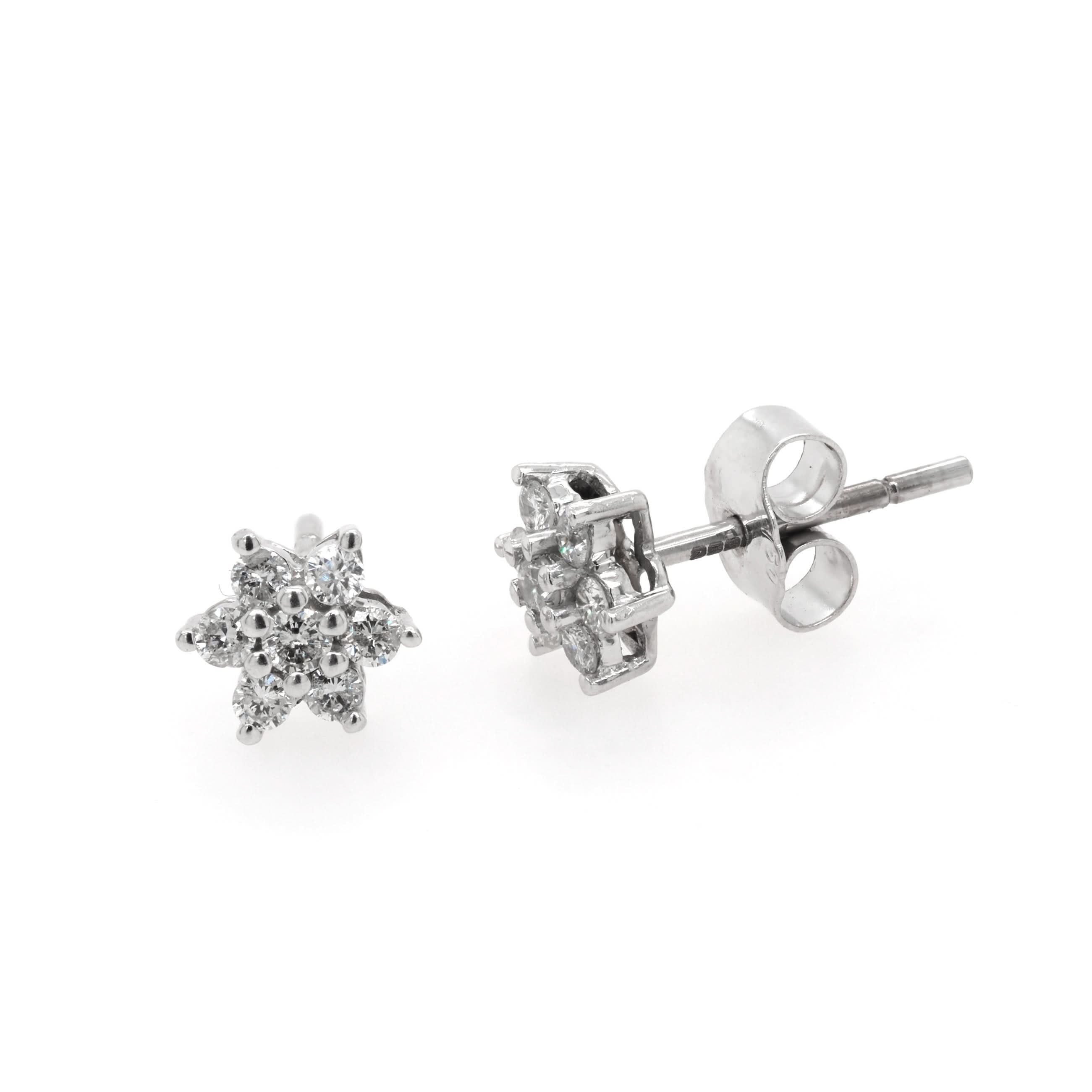 Ogden of Harrogate Jewellery 18ct White Gold Floral Diamond Stud Earrings