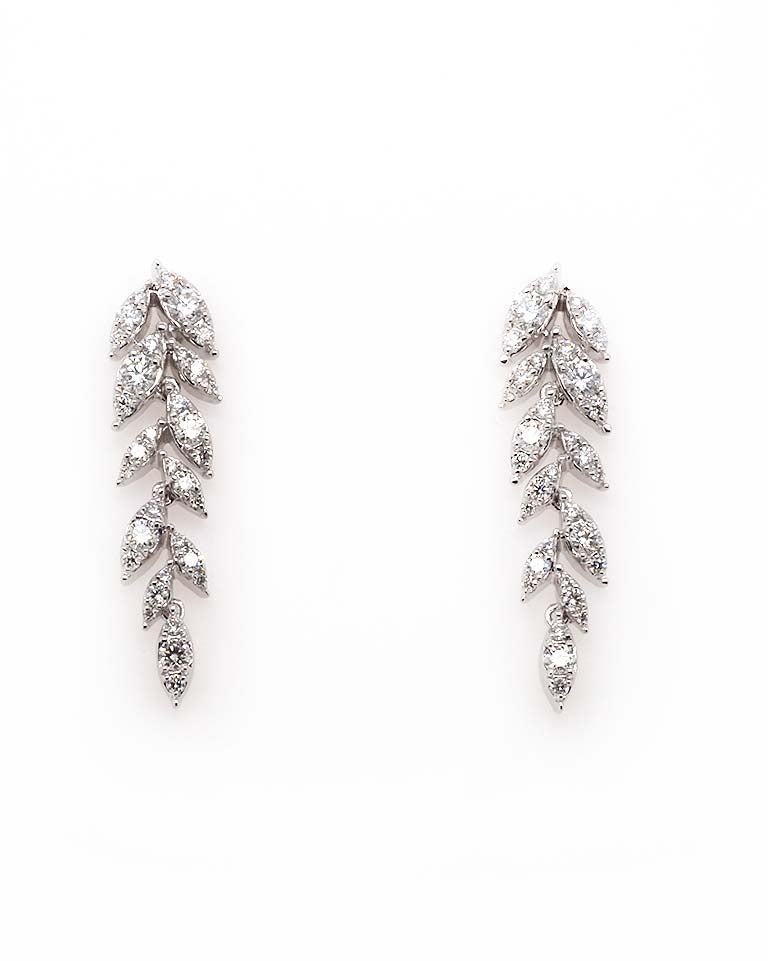 Ogden of Harrogate Jewellery 18ct White Gold Leaf-Shaped Dangle Diamond Earrings