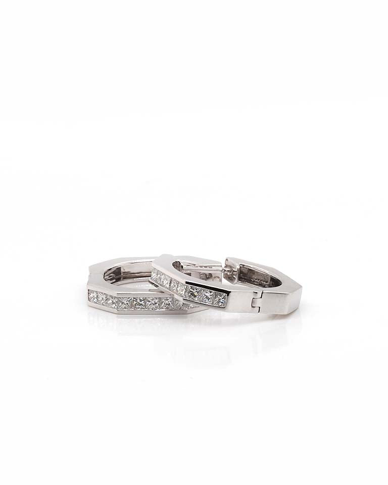 Ogden of Harrogate Jewellery 18ct White Gold Octagonal Diamond-Set Hinged Hoop Earrings