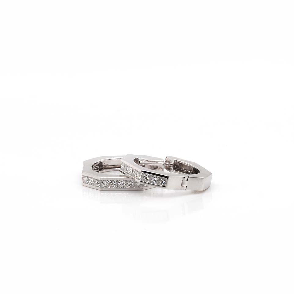 Ogden of Harrogate Jewellery 18ct White Gold Octagonal Diamond-Set Hinged Hoop Earrings