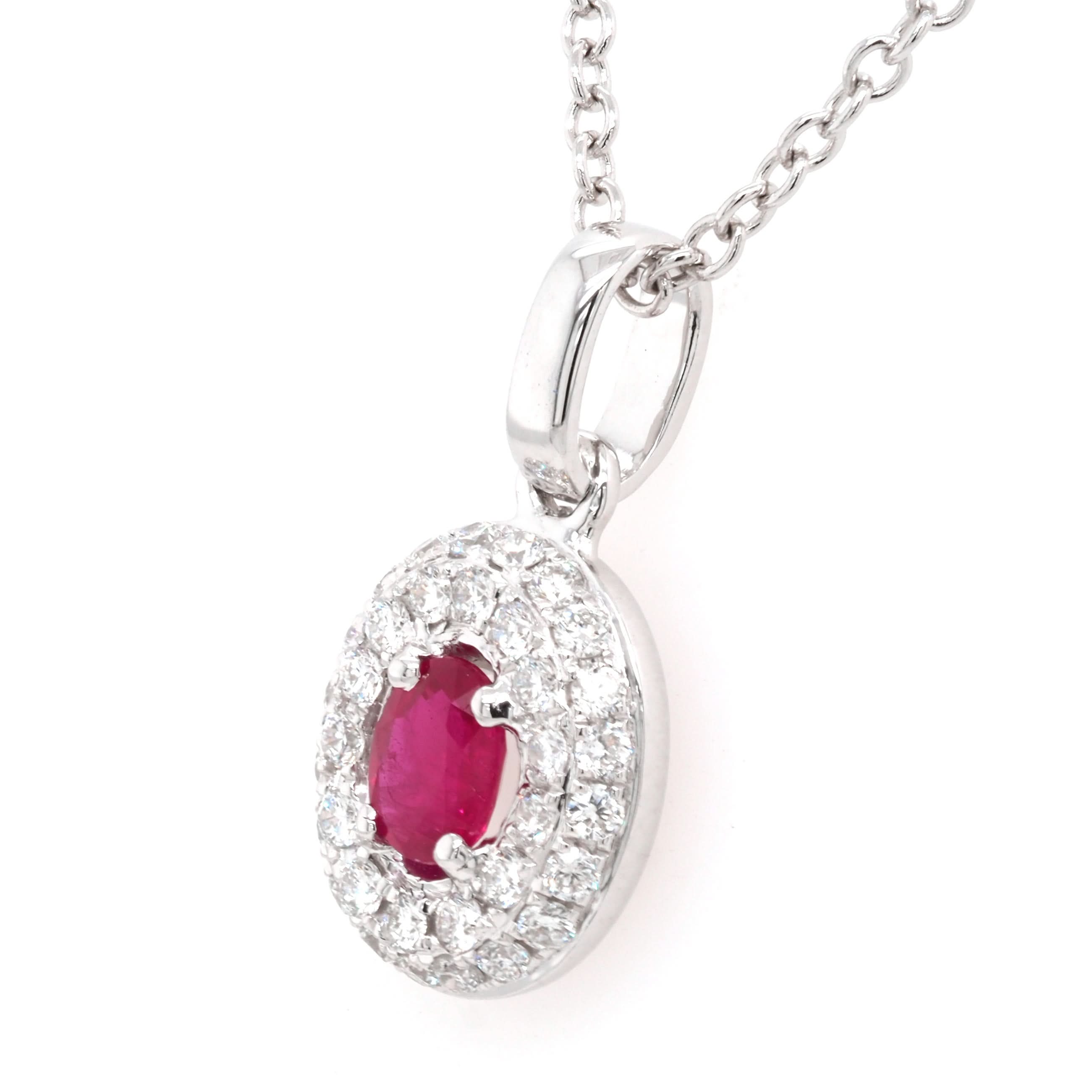 Ogden of Harrogate Jewellery 18ct White Gold Oval Ruby and Diamond Cluster Pendant