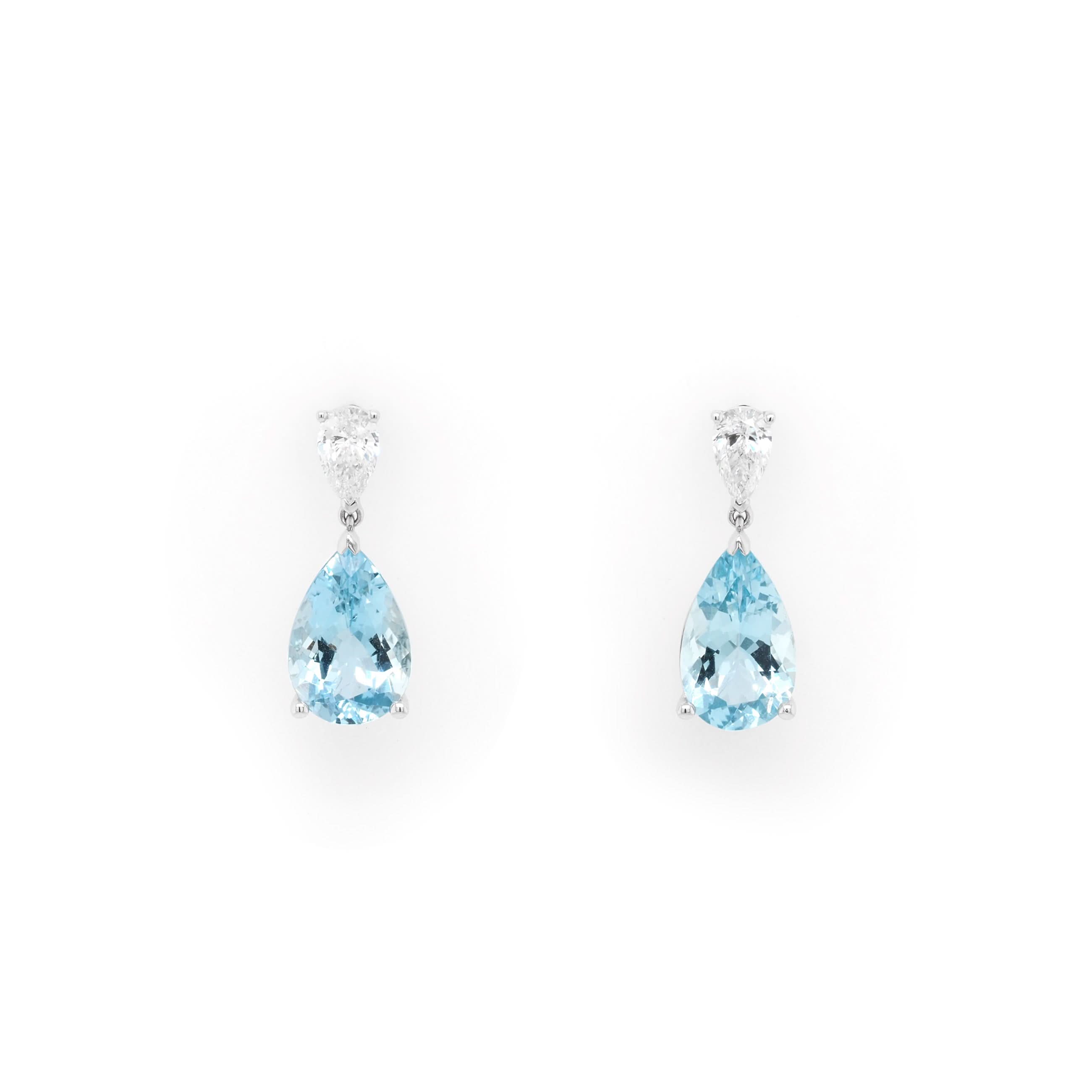 Ogden Of Harrogate Jewellery 18ct White Gold Pear-Cut Aquamarine and Diamond Drop Earrings