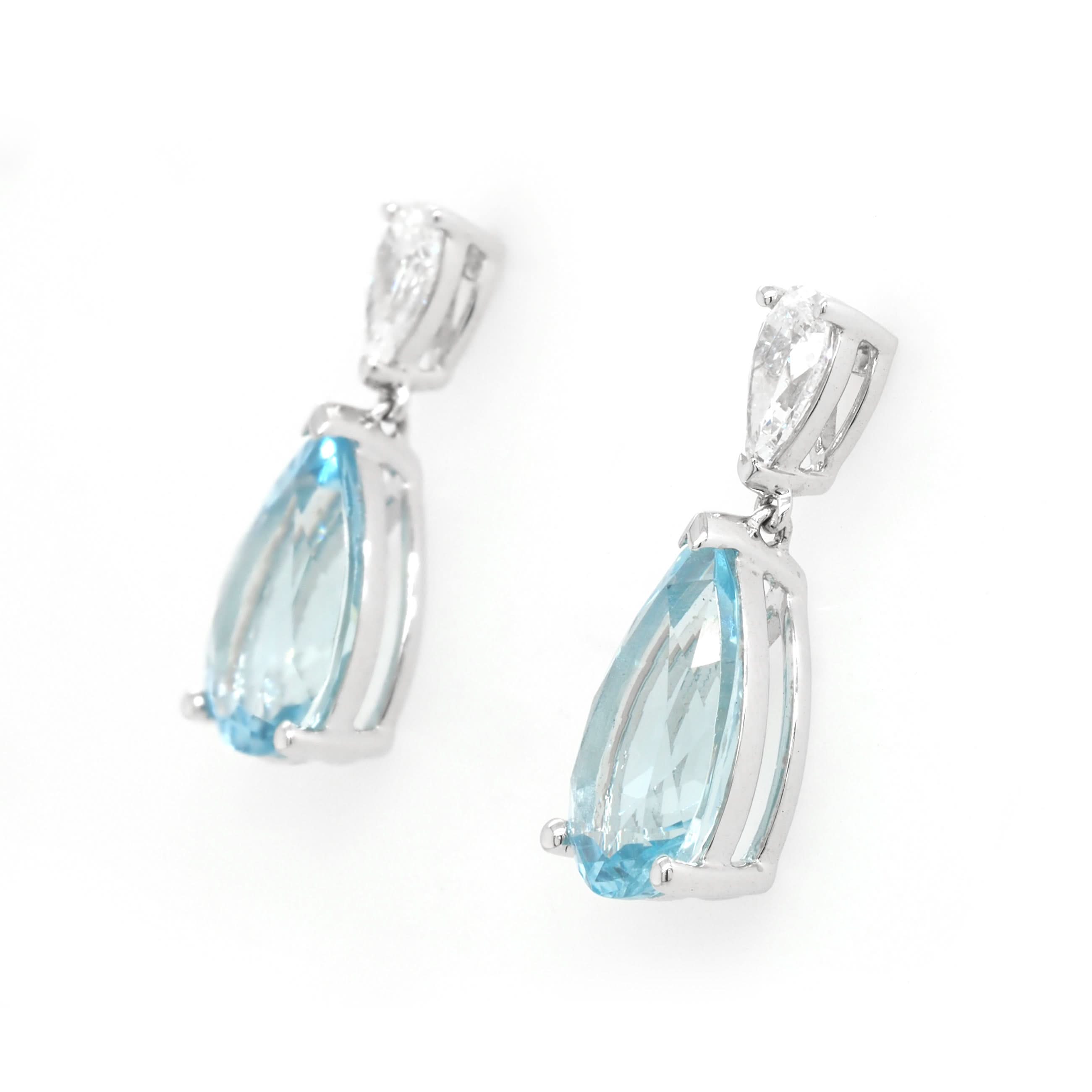 Ogden Of Harrogate Jewellery 18ct White Gold Pear-Cut Aquamarine and Diamond Drop Earrings
