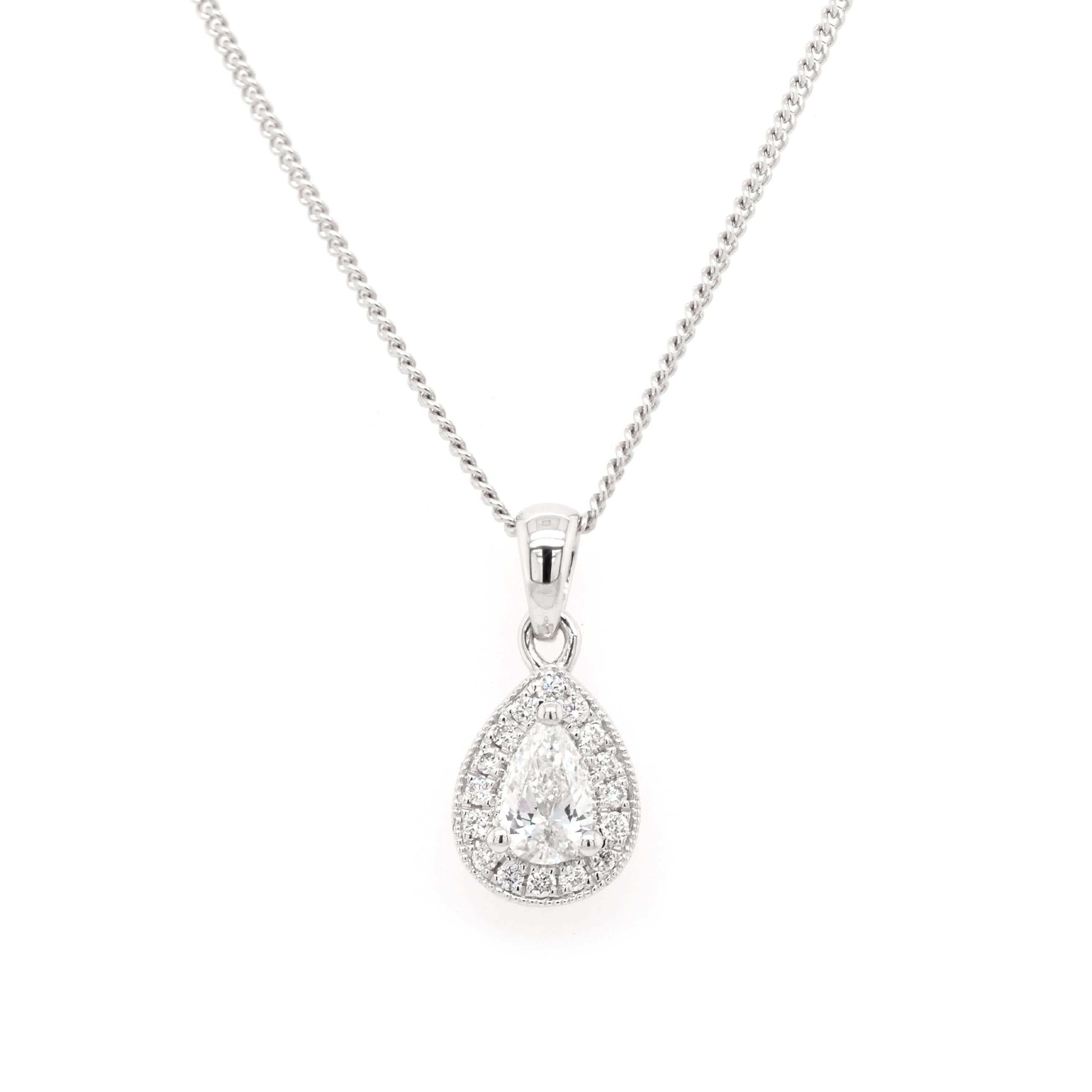 Ogden of Harrogate Jewellery 18ct White Gold Pear-cut Diamond Cluster Pendant