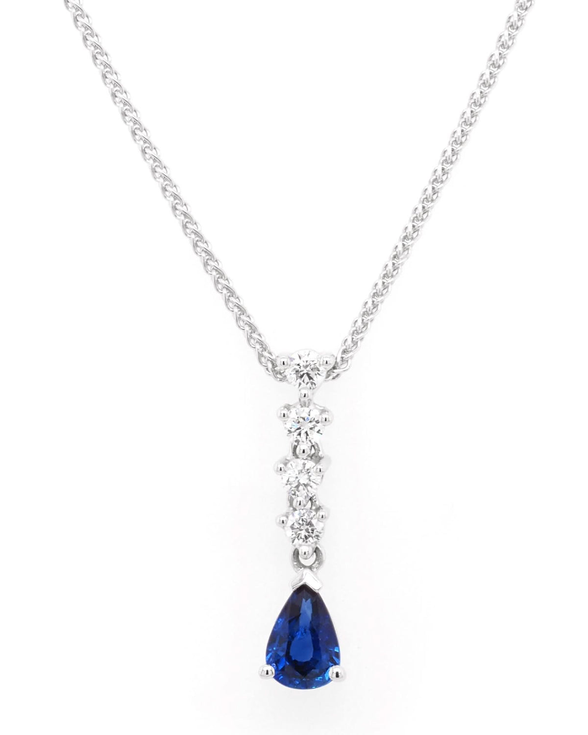 Ogden of Harrogate Jewellery 18ct White Gold Pear-Cut Sapphire and Diamond Drop Pendant