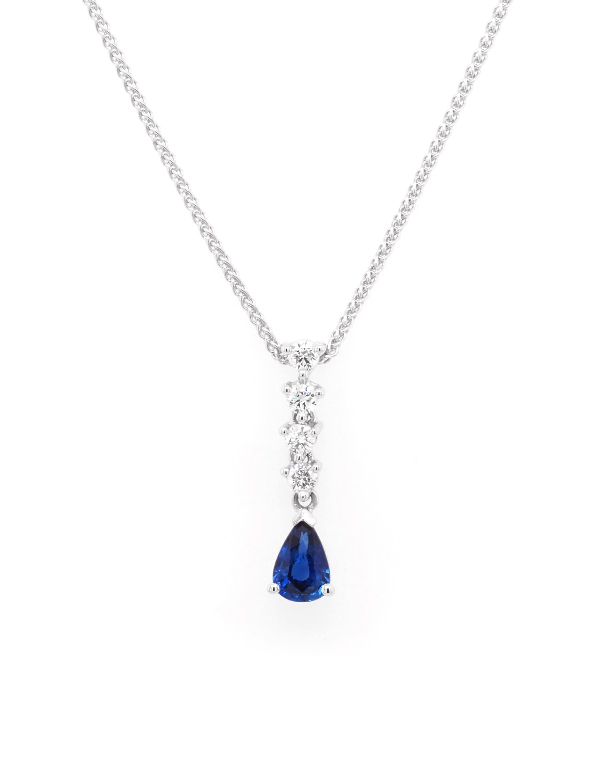 Ogden of Harrogate Jewellery 18ct White Gold Pear-Cut Sapphire and Diamond Drop Pendant