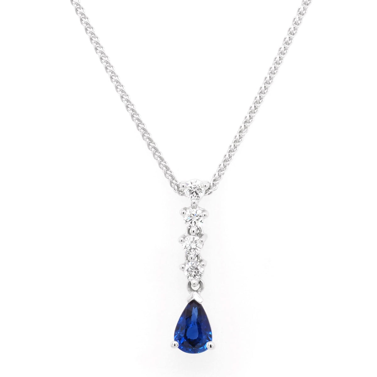 Ogden of Harrogate Jewellery 18ct White Gold Pear-Cut Sapphire and Diamond Drop Pendant