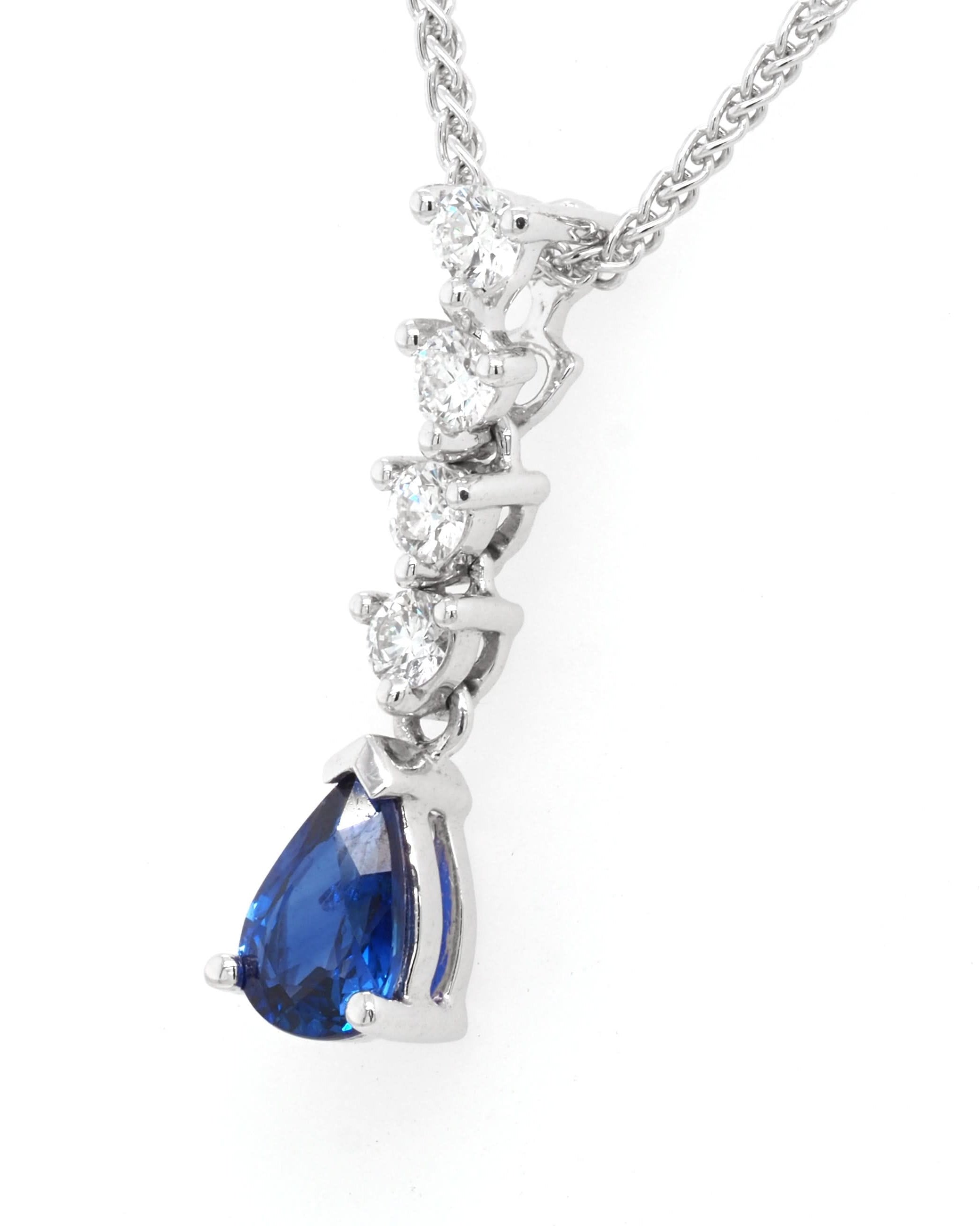 Ogden of Harrogate Jewellery 18ct White Gold Pear-Cut Sapphire and Diamond Drop Pendant