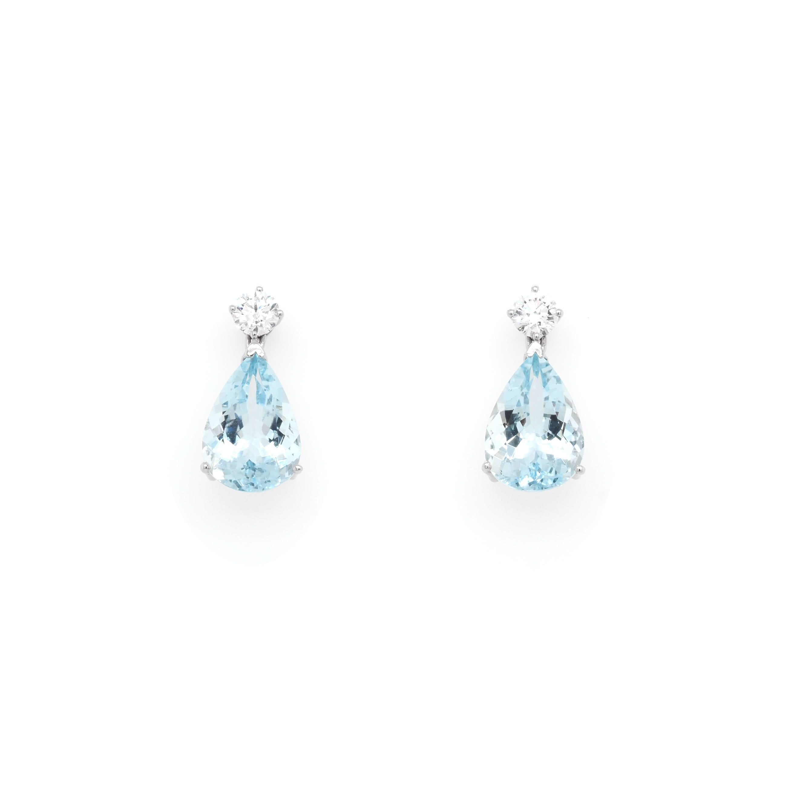 Ogden Of Harrogate Jewellery 18ct White Gold Pear-Shaped Aquamarine and Diamond Stud Drop Earrings