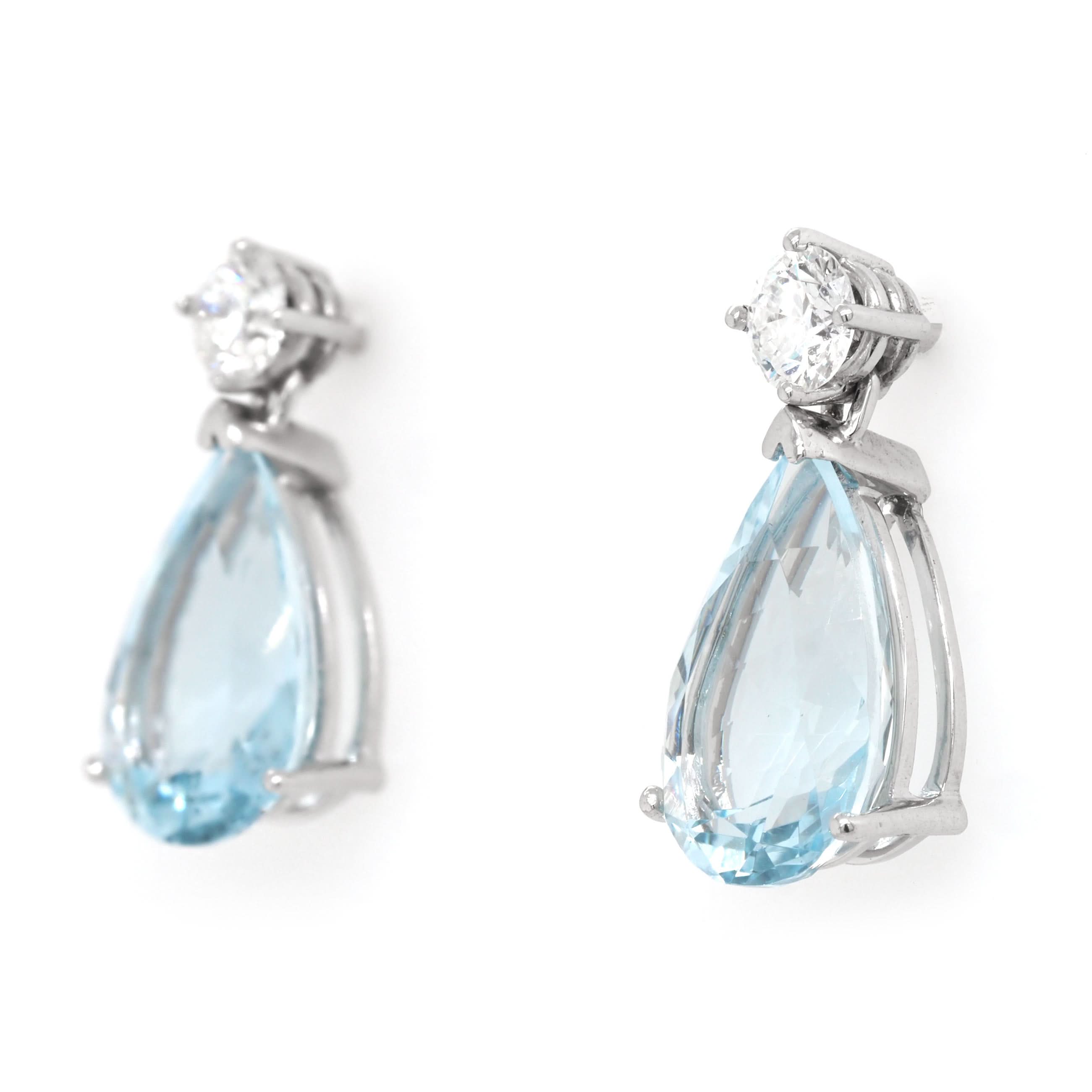 Ogden Of Harrogate Jewellery 18ct White Gold Pear-Shaped Aquamarine and Diamond Stud Drop Earrings