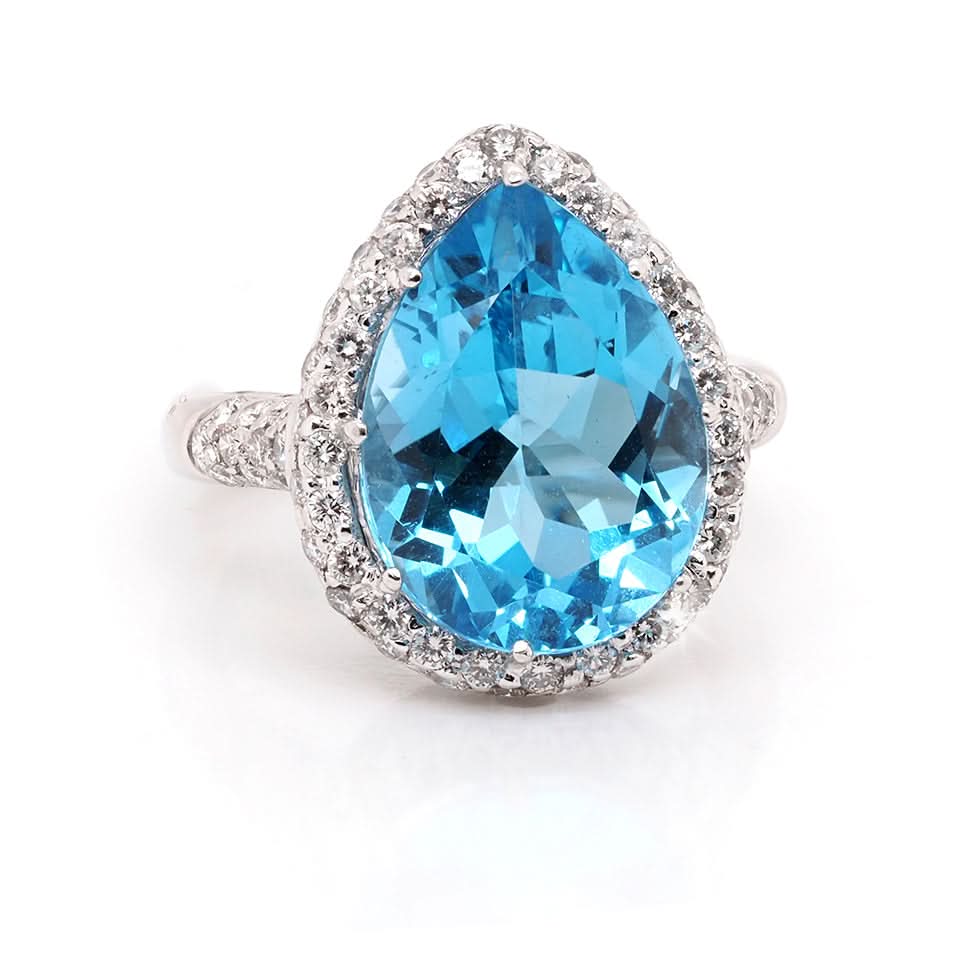 Ogden of Harrogate Jewellery 18ct White Gold Pear-Shaped Blue Topaz and Diamond Ring