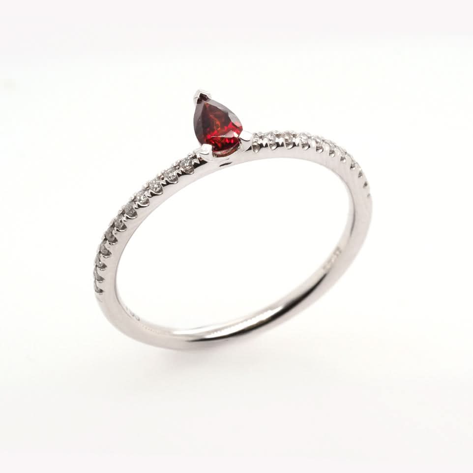 Ogden of Harrogate Jewellery 18ct White Gold Pear-Shaped Garnet Ring