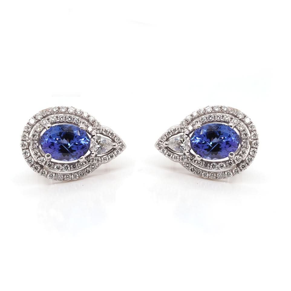 Ogden of Harrogate Jewellery 18ct White Gold Pear-Shaped Tanzanite and Diamond Cluster Earrings