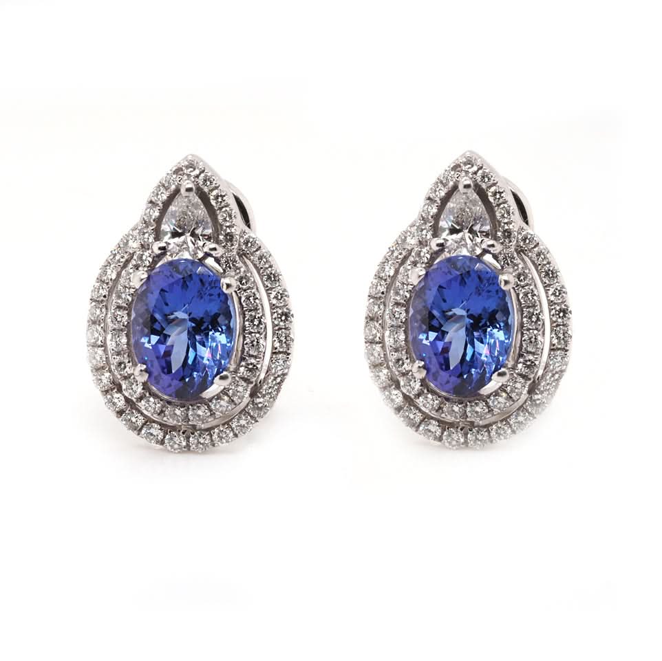 Ogden of Harrogate Jewellery 18ct White Gold Pear-Shaped Tanzanite and Diamond Cluster Earrings