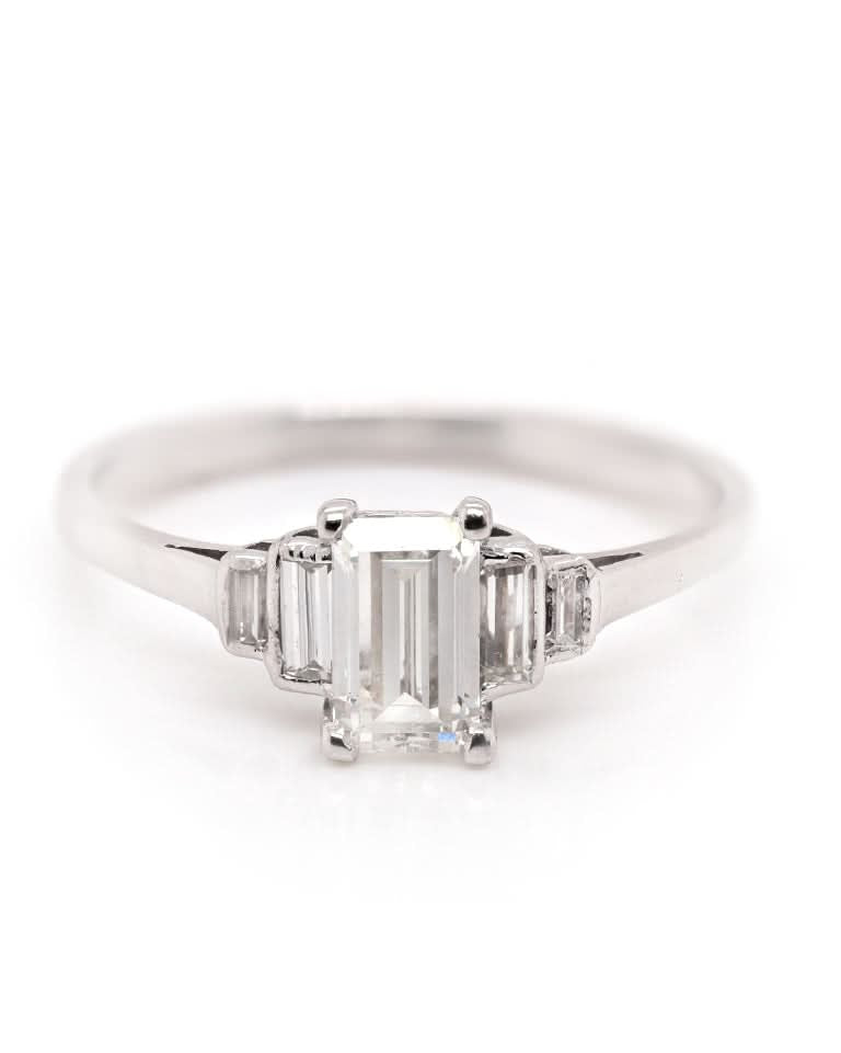 Ogden of Harrogate Jewellery 18ct White Gold & Platinum Emerald Cut Diamond Ring