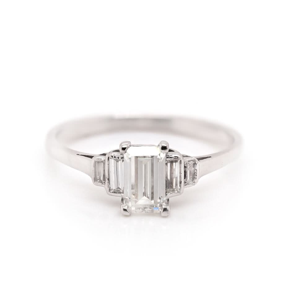 Ogden of Harrogate Jewellery 18ct White Gold & Platinum Emerald Cut Diamond Ring