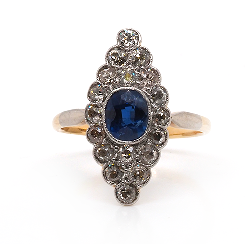 Ogden of Harrogate Jewellery 18ct White Gold & Platinum Unheated Sapphire and Diamond Navette Ring