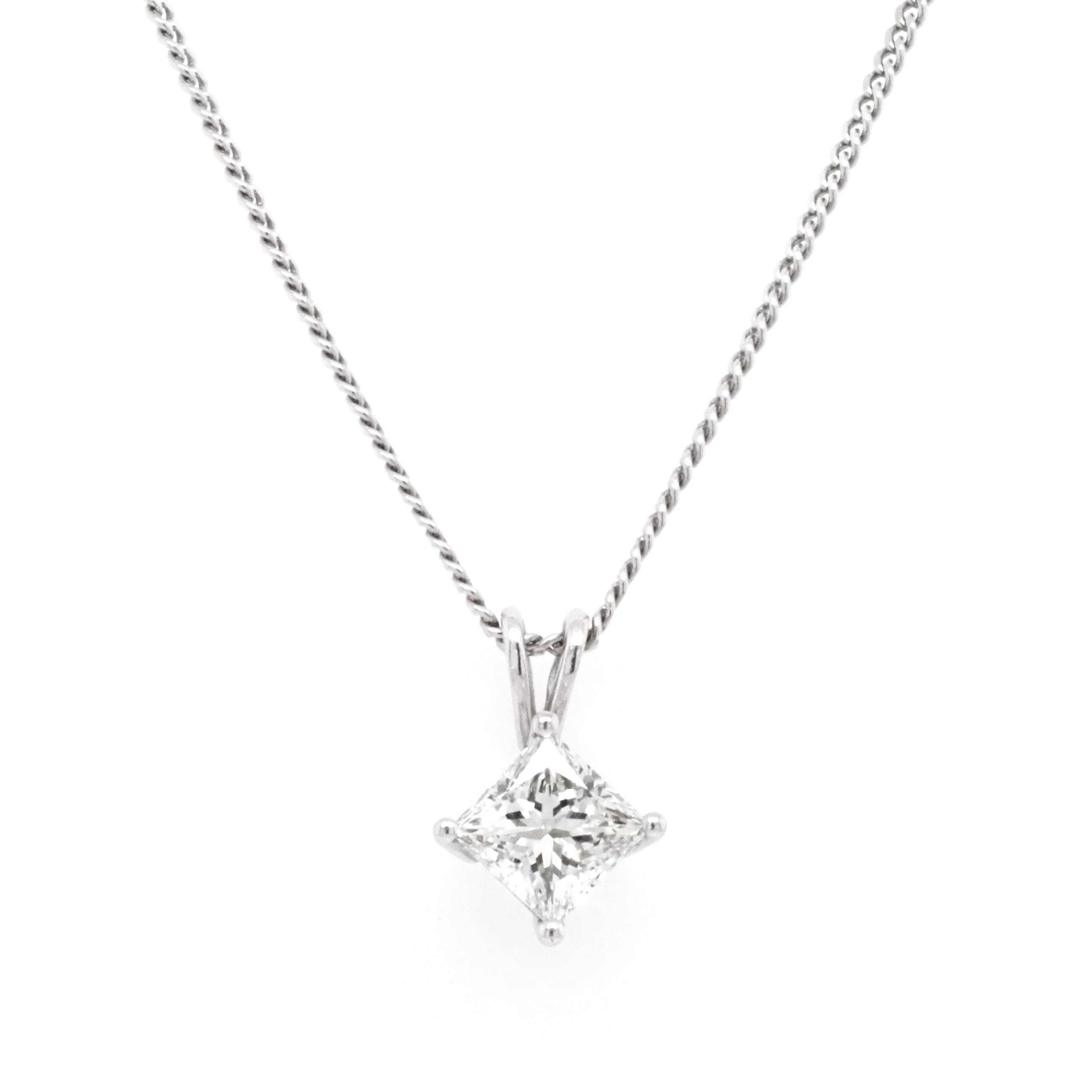 Ogden of Harrogate Jewellery 18ct White Gold Princess-Cut Diamond Pendant