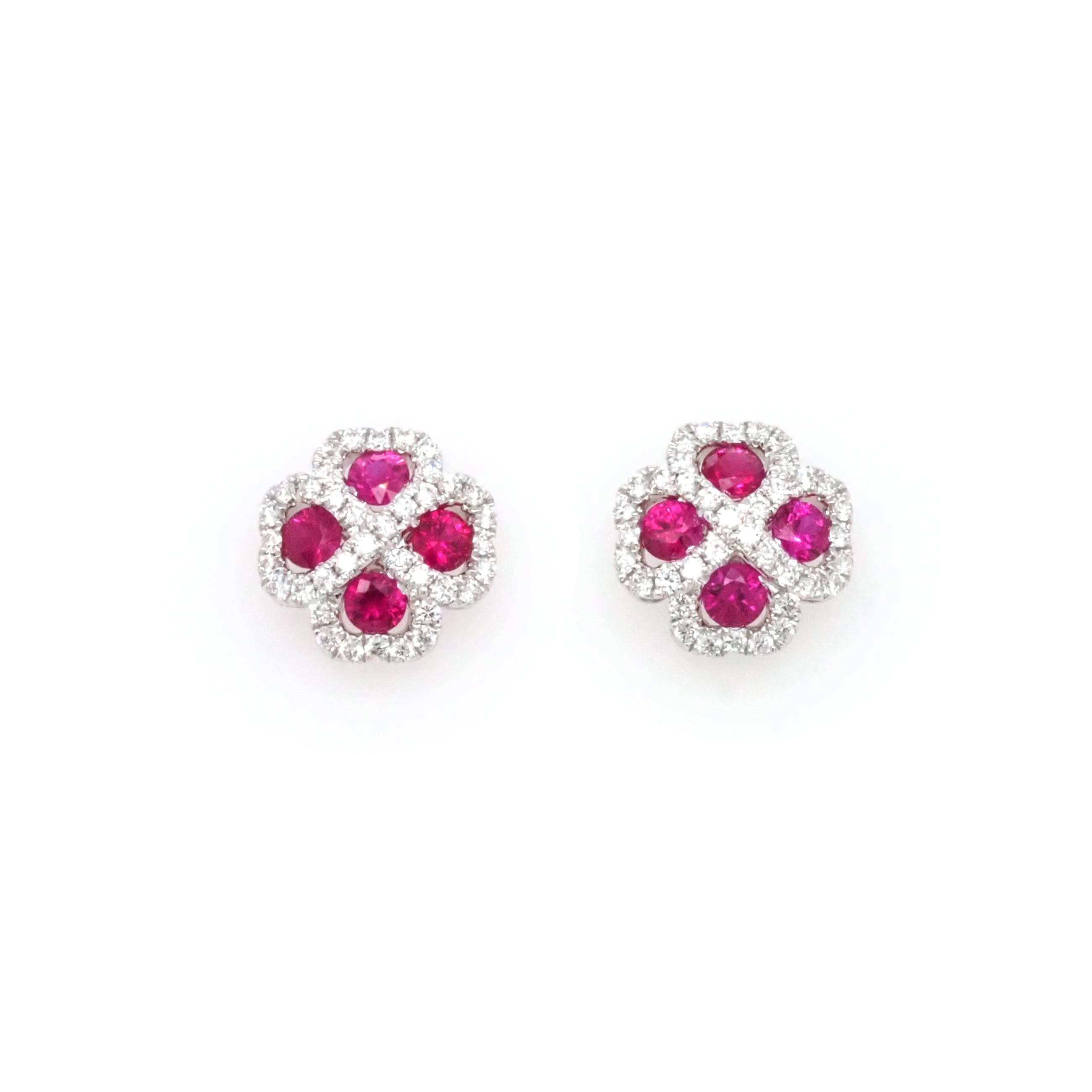 Ogden of Harrogate Jewellery 18ct White Gold Ruby and Diamond Cluster Earrings