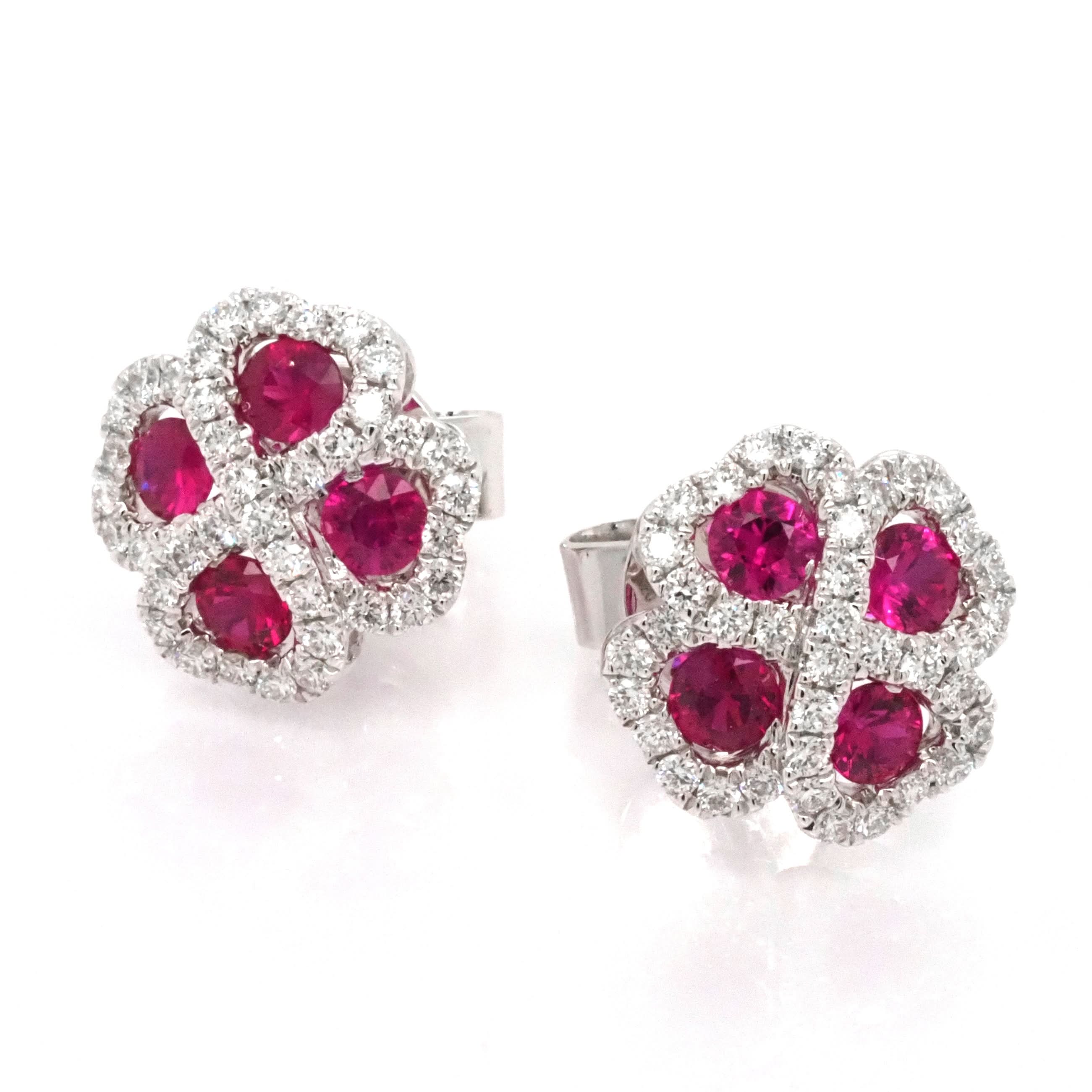Ogden of Harrogate Jewellery 18ct White Gold Ruby and Diamond Cluster Earrings