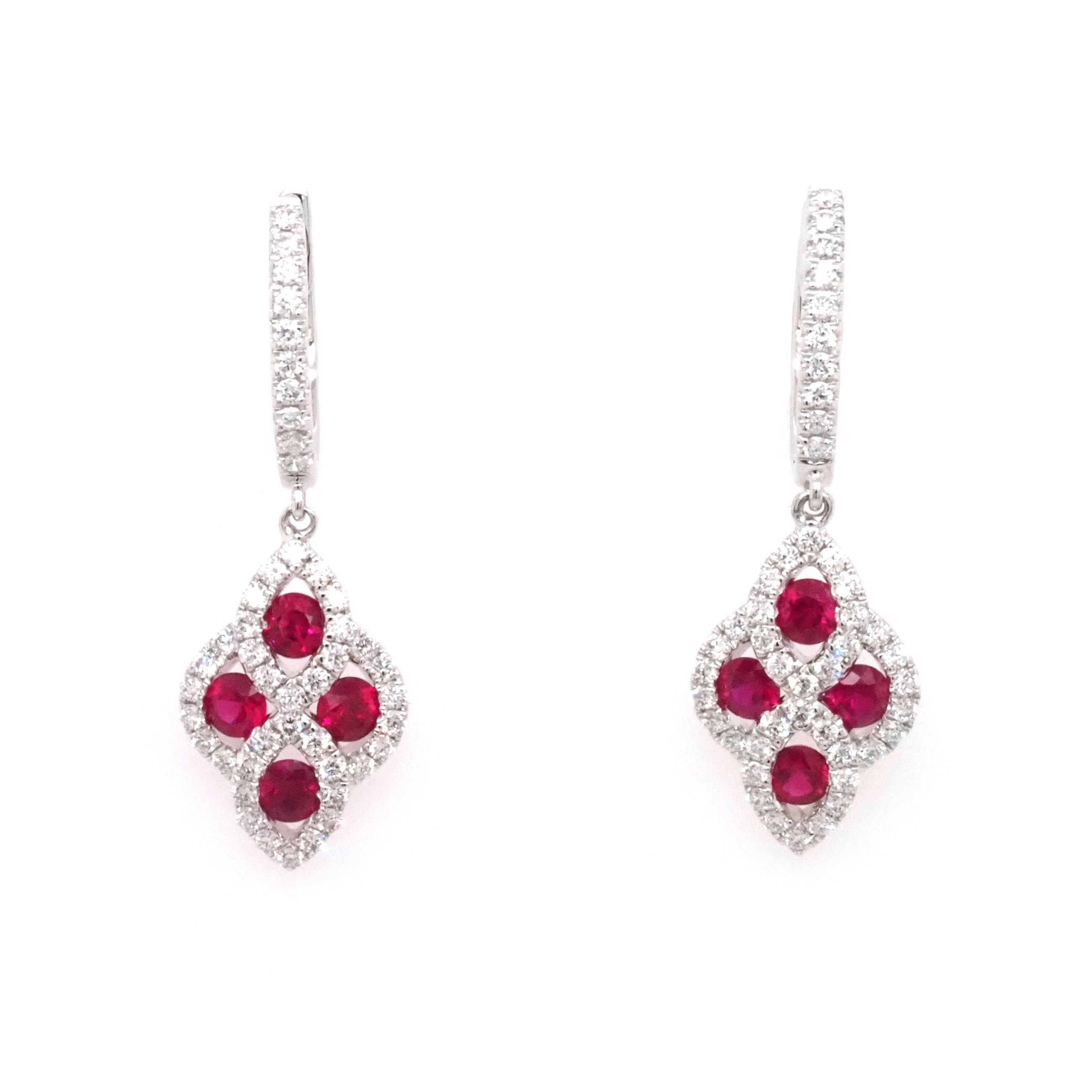 Ogden of Harrogate Jewellery 18ct White Gold Ruby and Diamond Hoop Drop Earrings