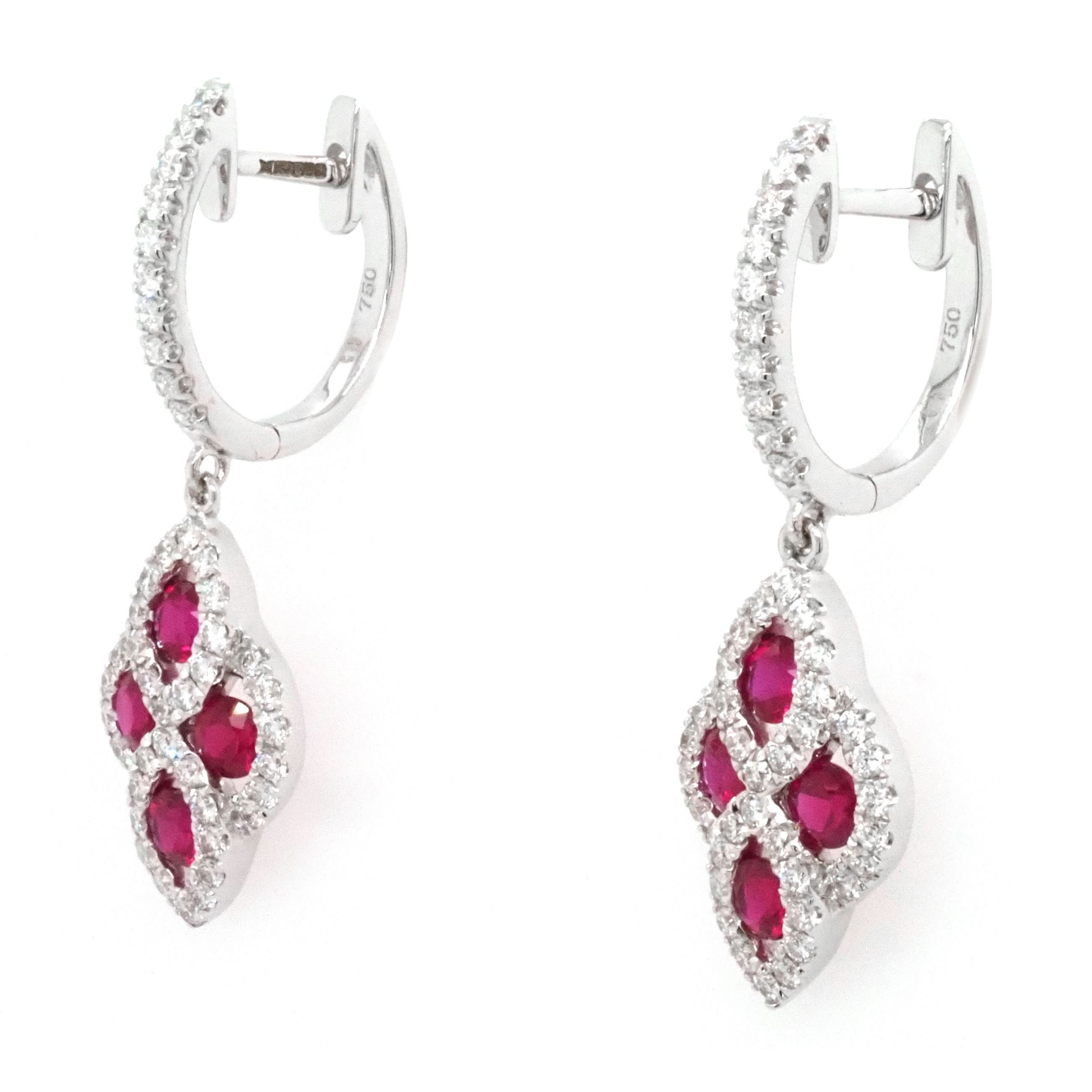 Ogden of Harrogate Jewellery 18ct White Gold Ruby and Diamond Hoop Drop Earrings