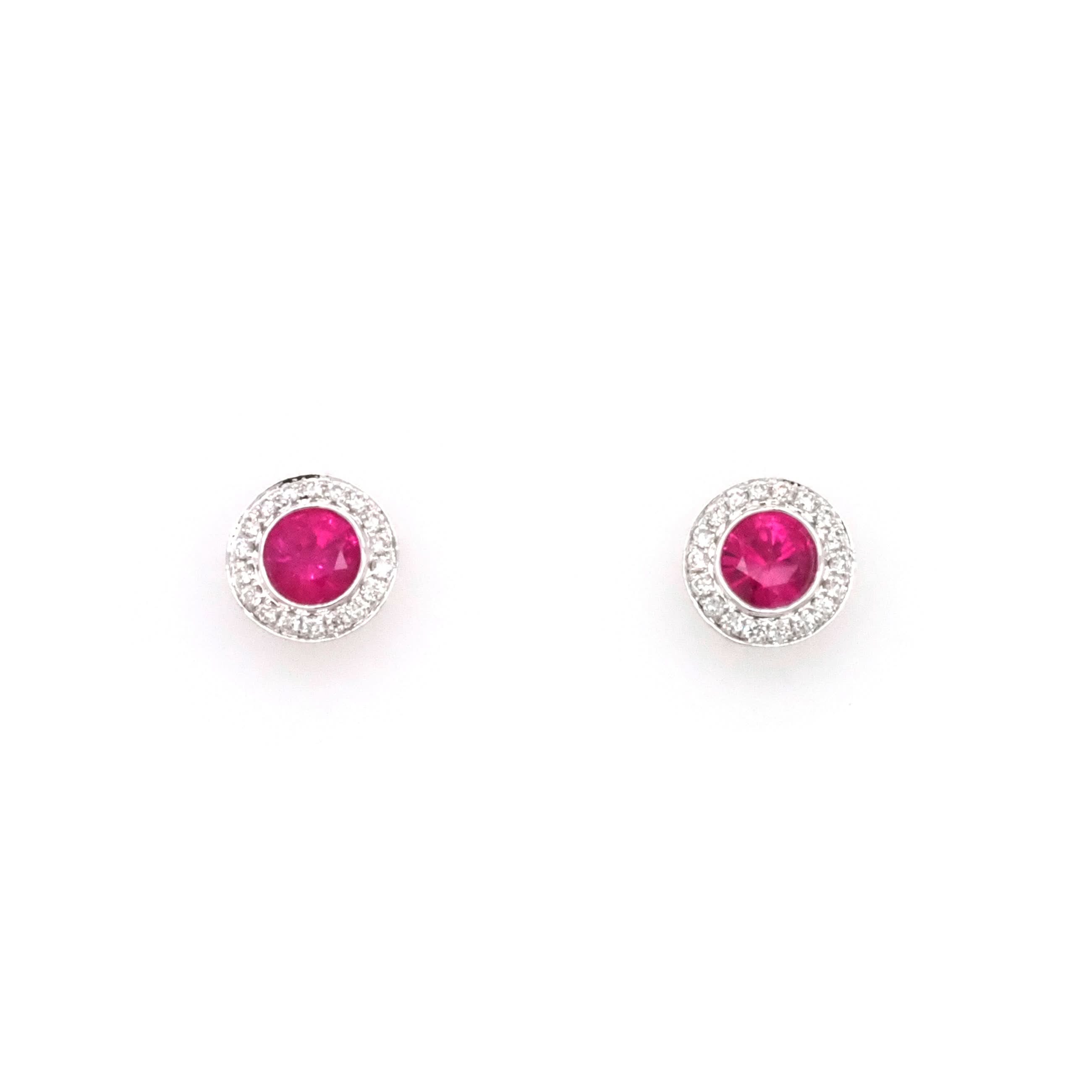 Ogden of Harrogate Jewellery 18ct White Gold Ruby and Diamond Stud Earrings