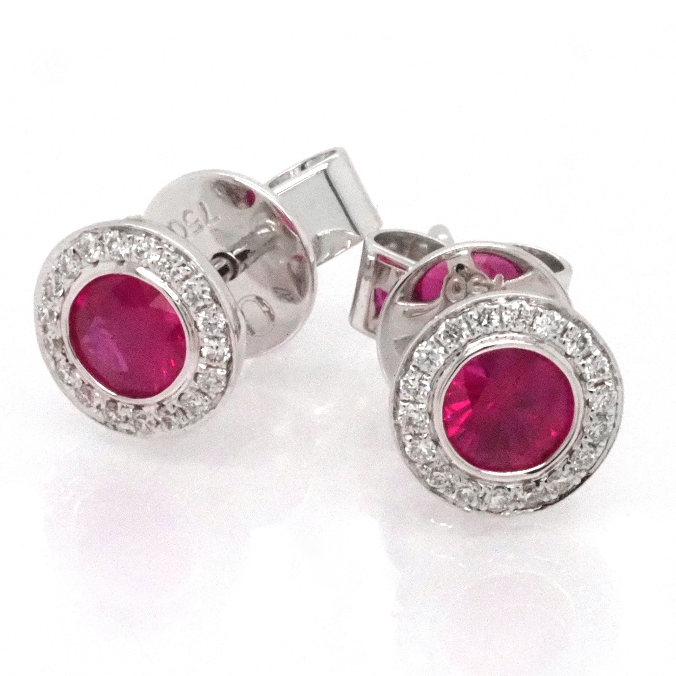 Ogden of Harrogate Jewellery 18ct White Gold Ruby and Diamond Stud Earrings