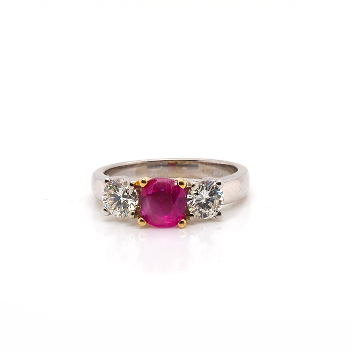 Ogden of Harrogate Jewellery 18ct White Gold Ruby and Diamond Three-Stone Ring