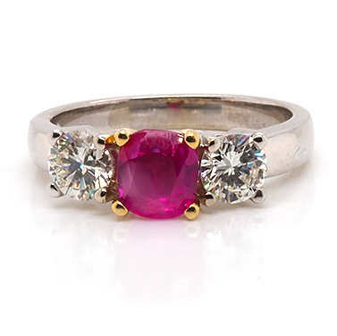 Ogden of Harrogate Jewellery 18ct White Gold Ruby and Diamond Three-Stone Ring
