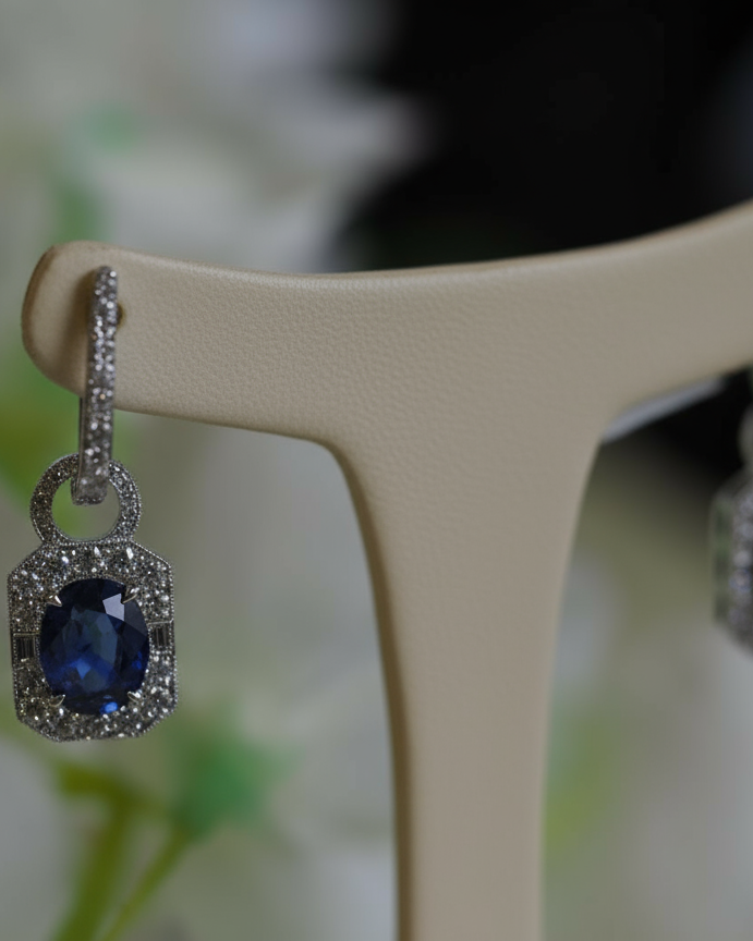 Ogden of Harrogate Jewellery 18ct White Gold Saphire and Diamond Drop Earings