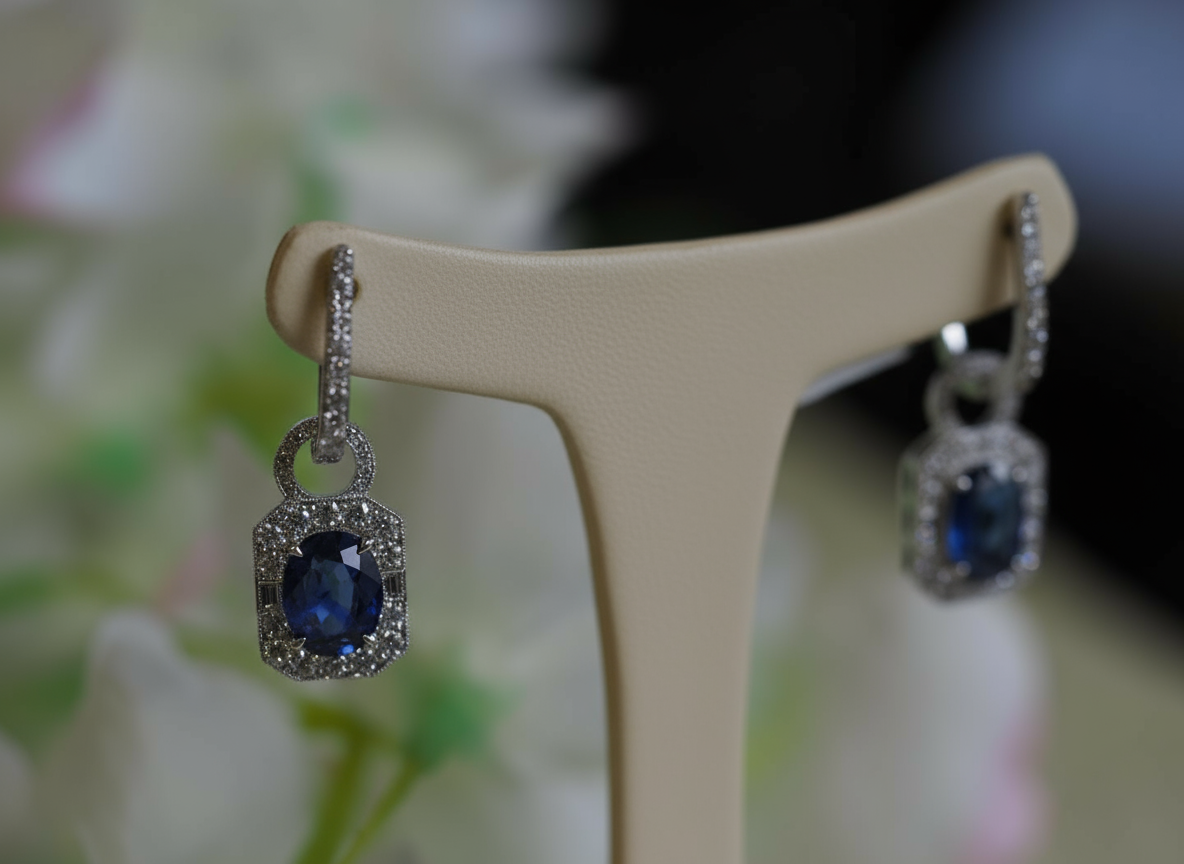 Ogden of Harrogate Jewellery 18ct White Gold Saphire and Diamond Drop Earings