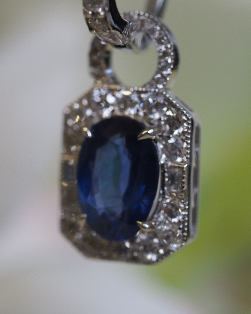 Ogden of Harrogate Jewellery 18ct White Gold Saphire and Diamond Drop Earings