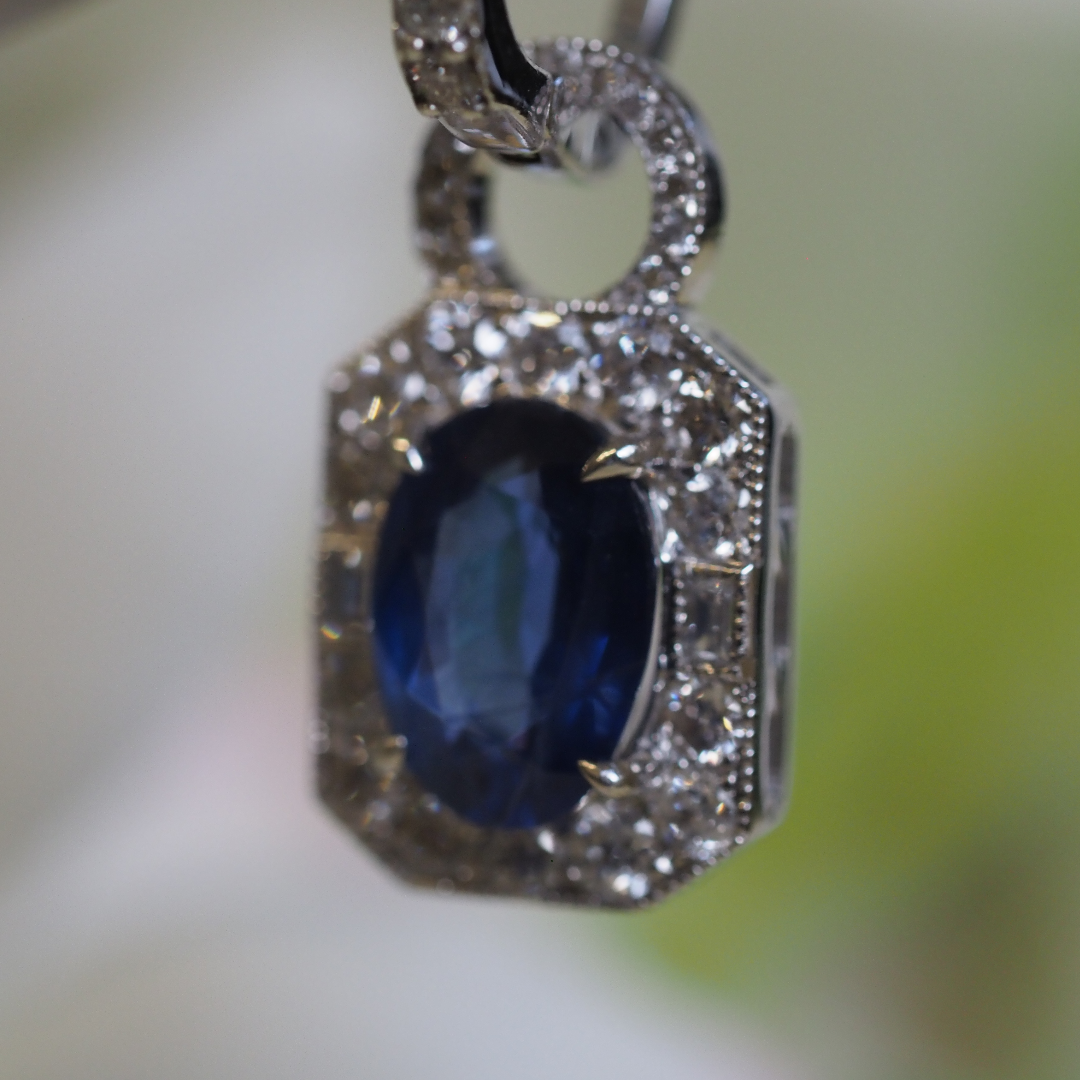 Ogden of Harrogate Jewellery 18ct White Gold Saphire and Diamond Drop Earings