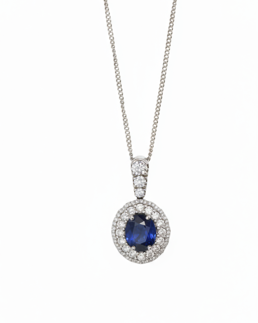 Ogden Of Harrogate Jewellery 18ct White Gold Saphire and Diamond Pendant