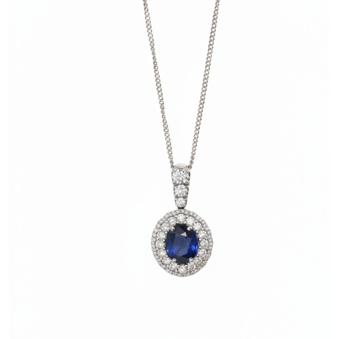 Ogden Of Harrogate Jewellery 18ct White Gold Saphire and Diamond Pendant