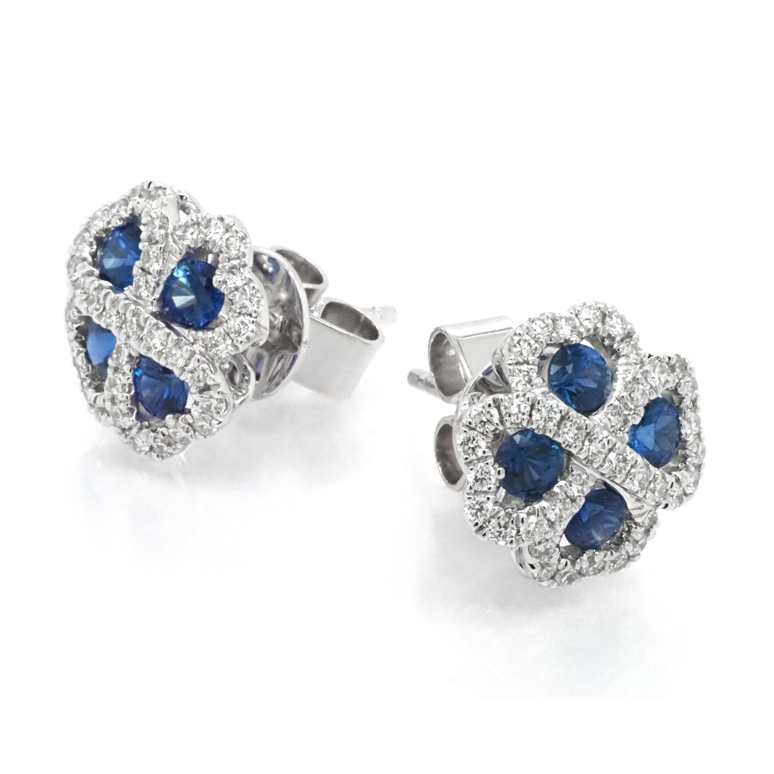 Ogden of Harrogate Jewellery 18ct White Gold Sapphire and Diamond Cluster Earrings