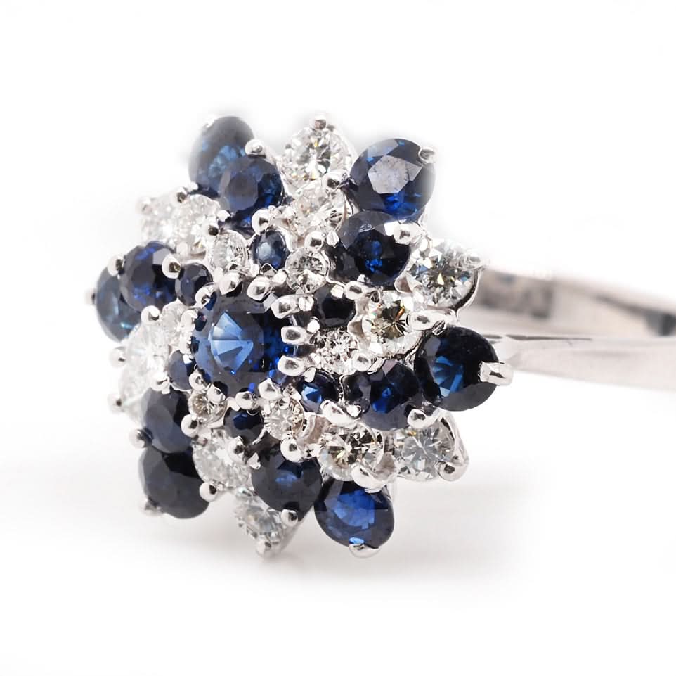 Ogden of Harrogate Jewellery 18ct White Gold Sapphire and Diamond Cluster Ring