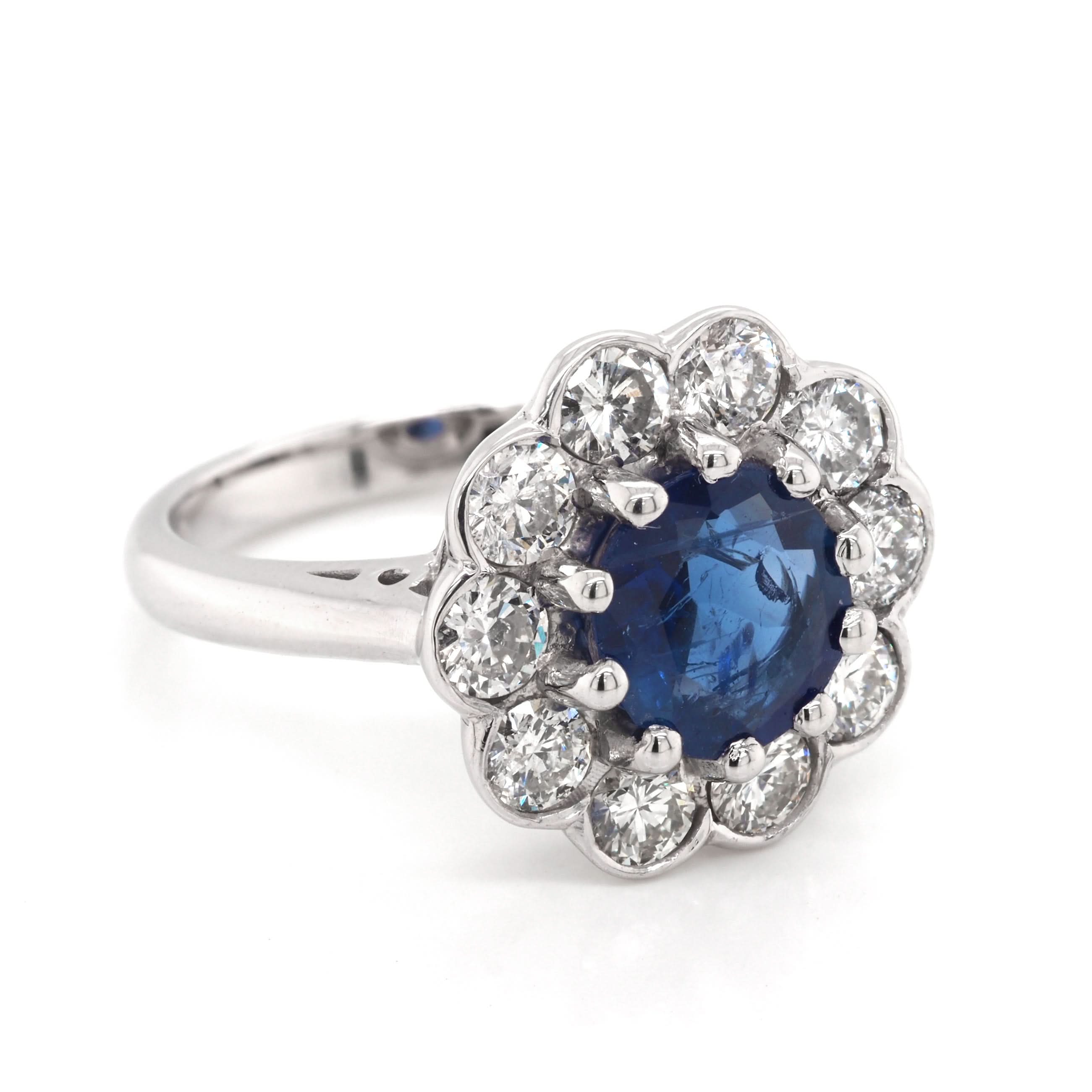 Ogden of Harrogate Jewellery 18ct White Gold Sapphire and Diamond Floral Cluster Ring