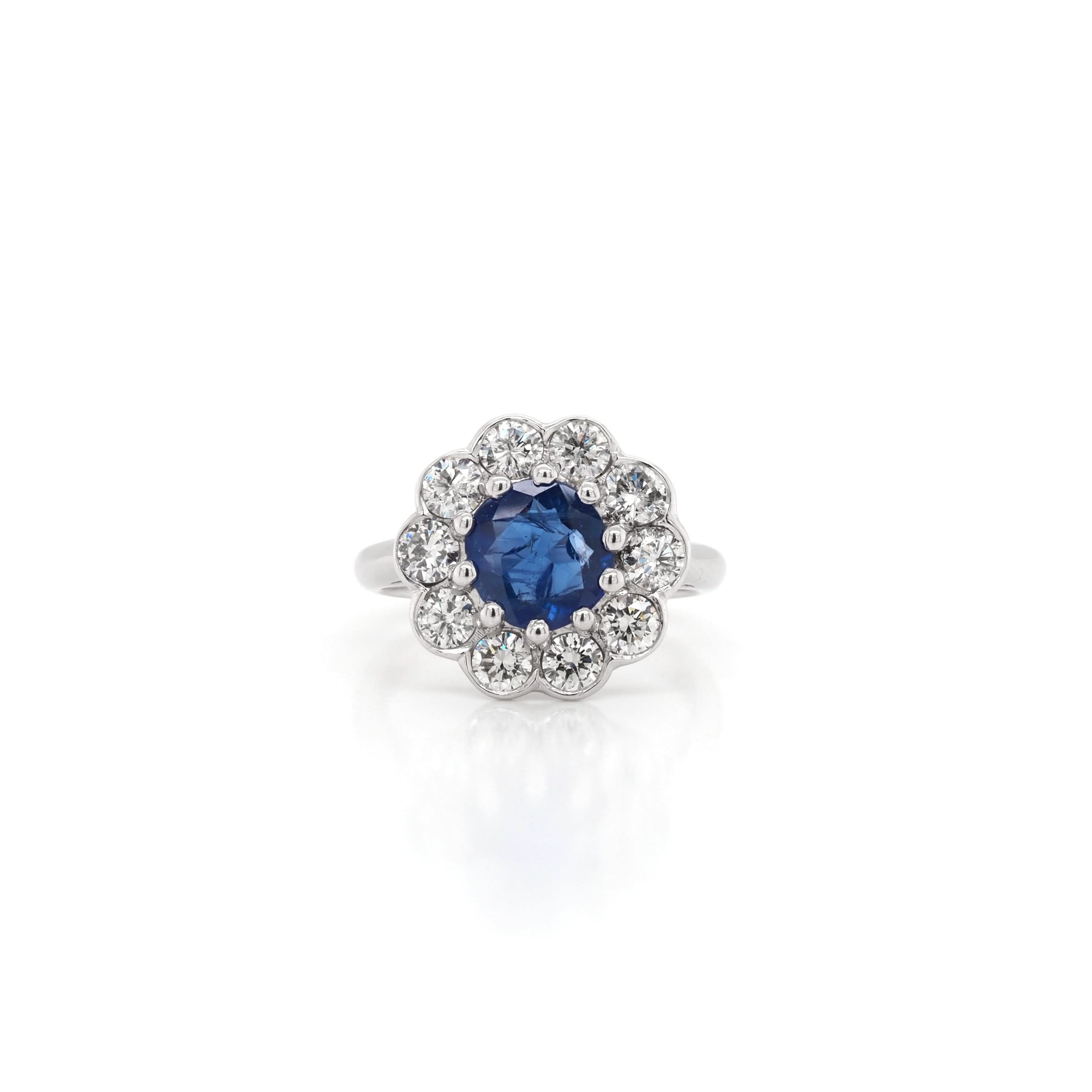 Ogden of Harrogate Jewellery 18ct White Gold Sapphire and Diamond Floral Cluster Ring