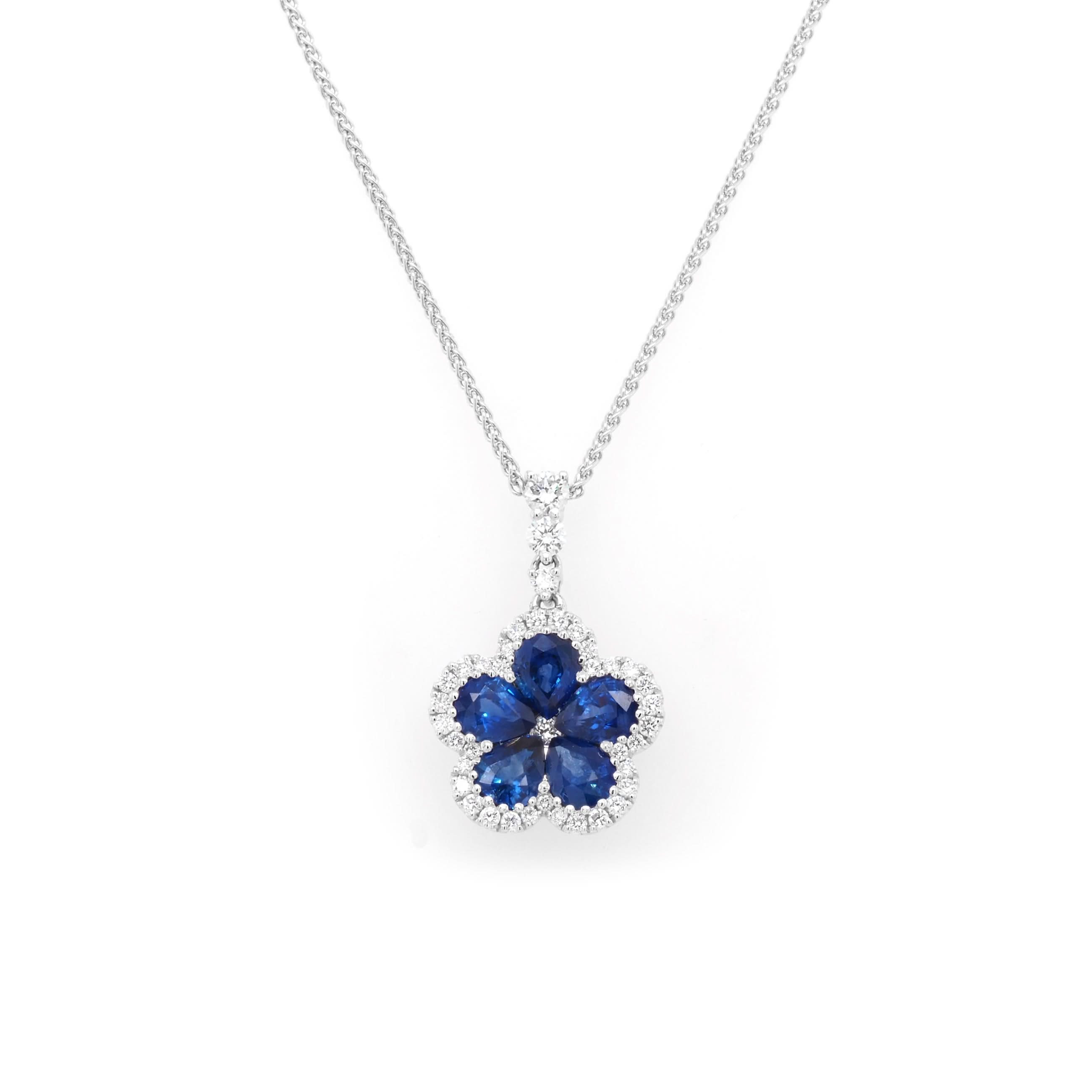 Ogden of Harrogate Jewellery 18ct White Gold Sapphire and Diamond Floral Pendant