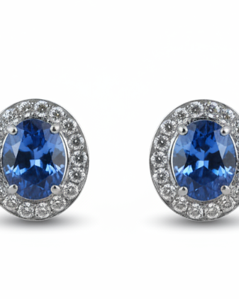 Ogden of Harrogate Jewellery 18ct White Gold Sapphire and Diamond Stud Earrings