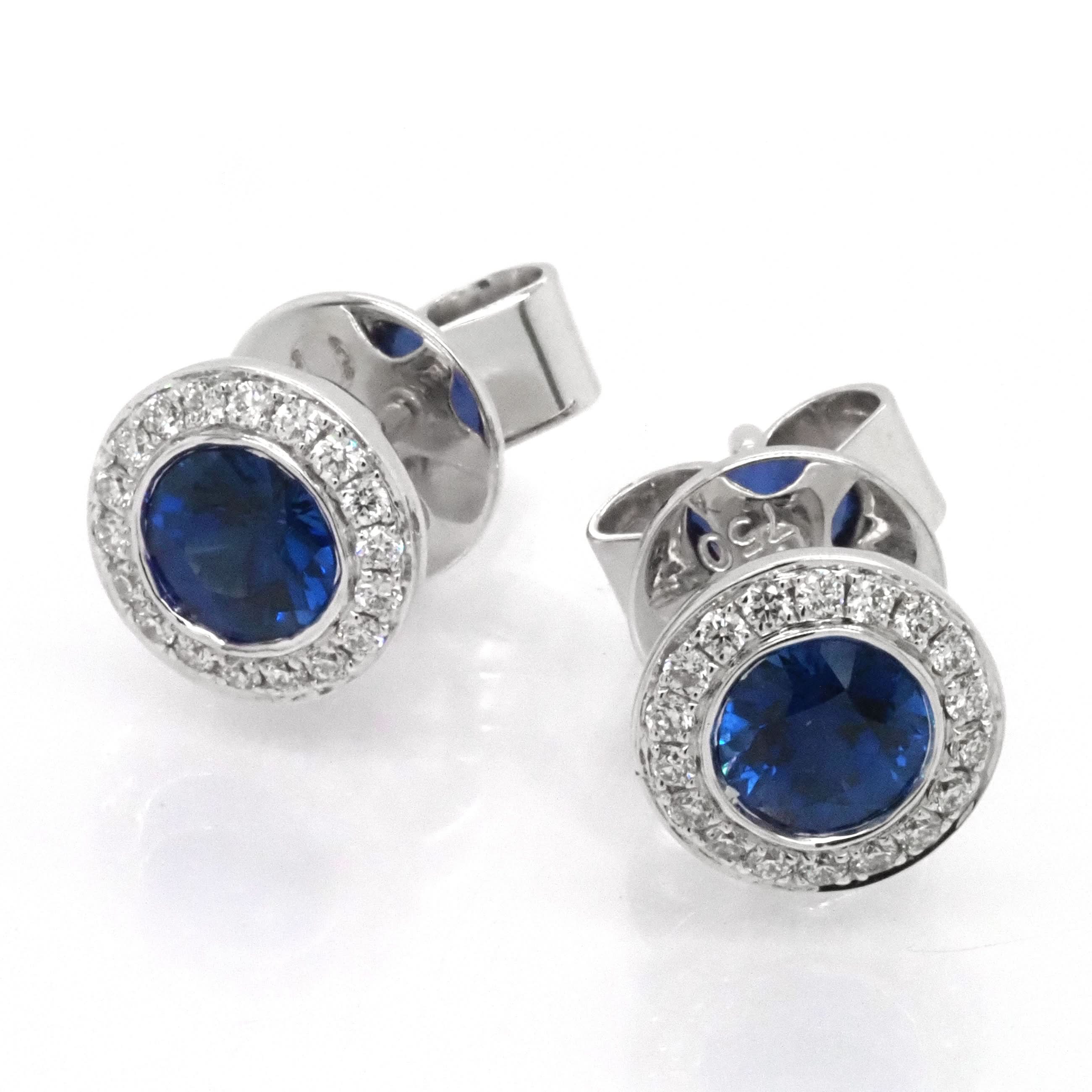 Ogden of Harrogate Jewellery 18ct White Gold Sapphire and Diamond Stud Earrings