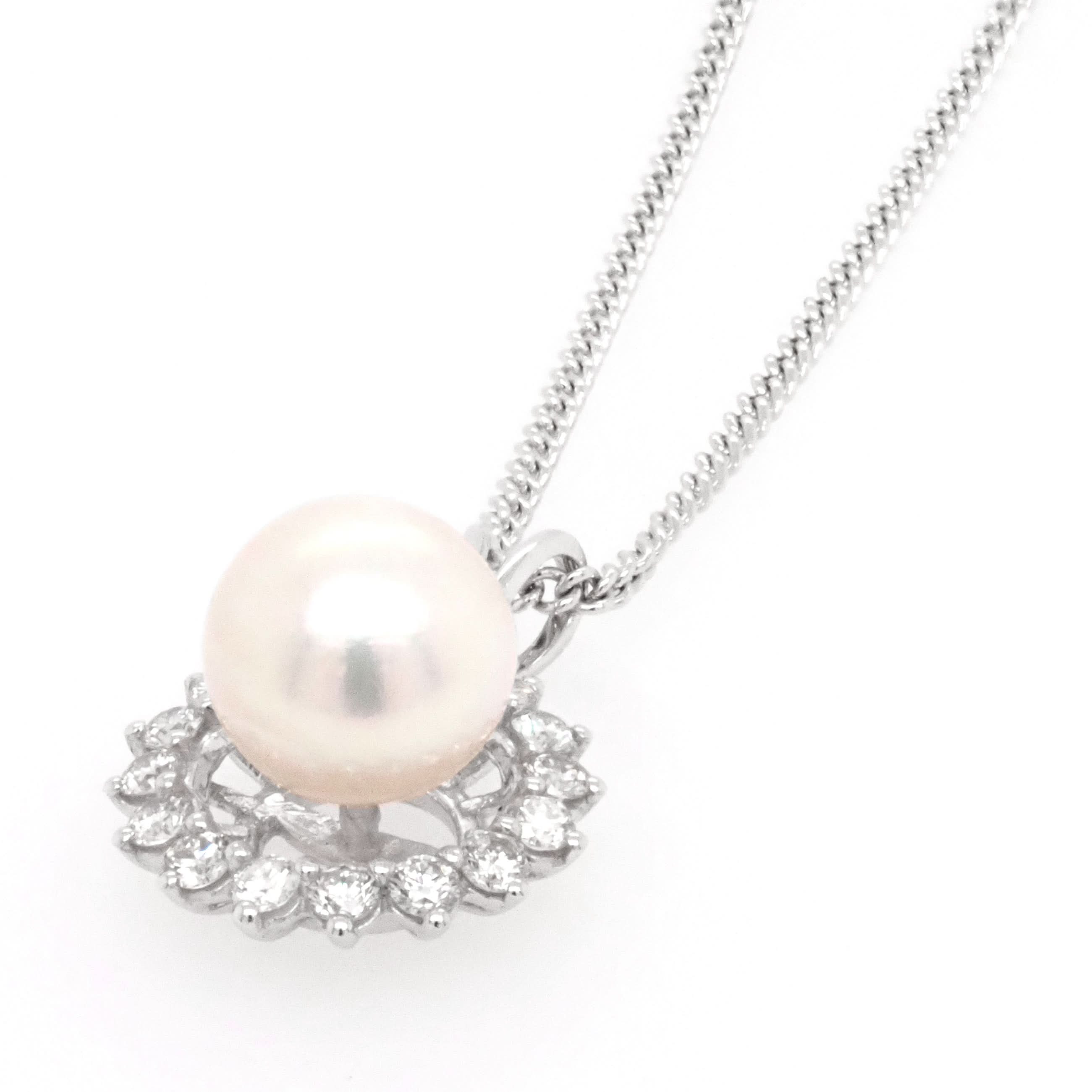 Ogden of Harrogate Jewellery 18ct White Gold Single Pearl and Diamond Eclipse Pendant