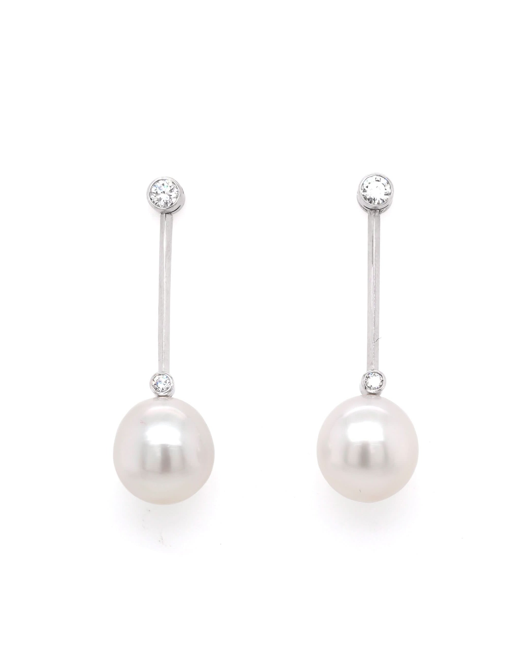 Ogden of Harrogate Jewellery 18ct White Gold South Sea Pearl and Diamond Stud Drop Bar Earrings