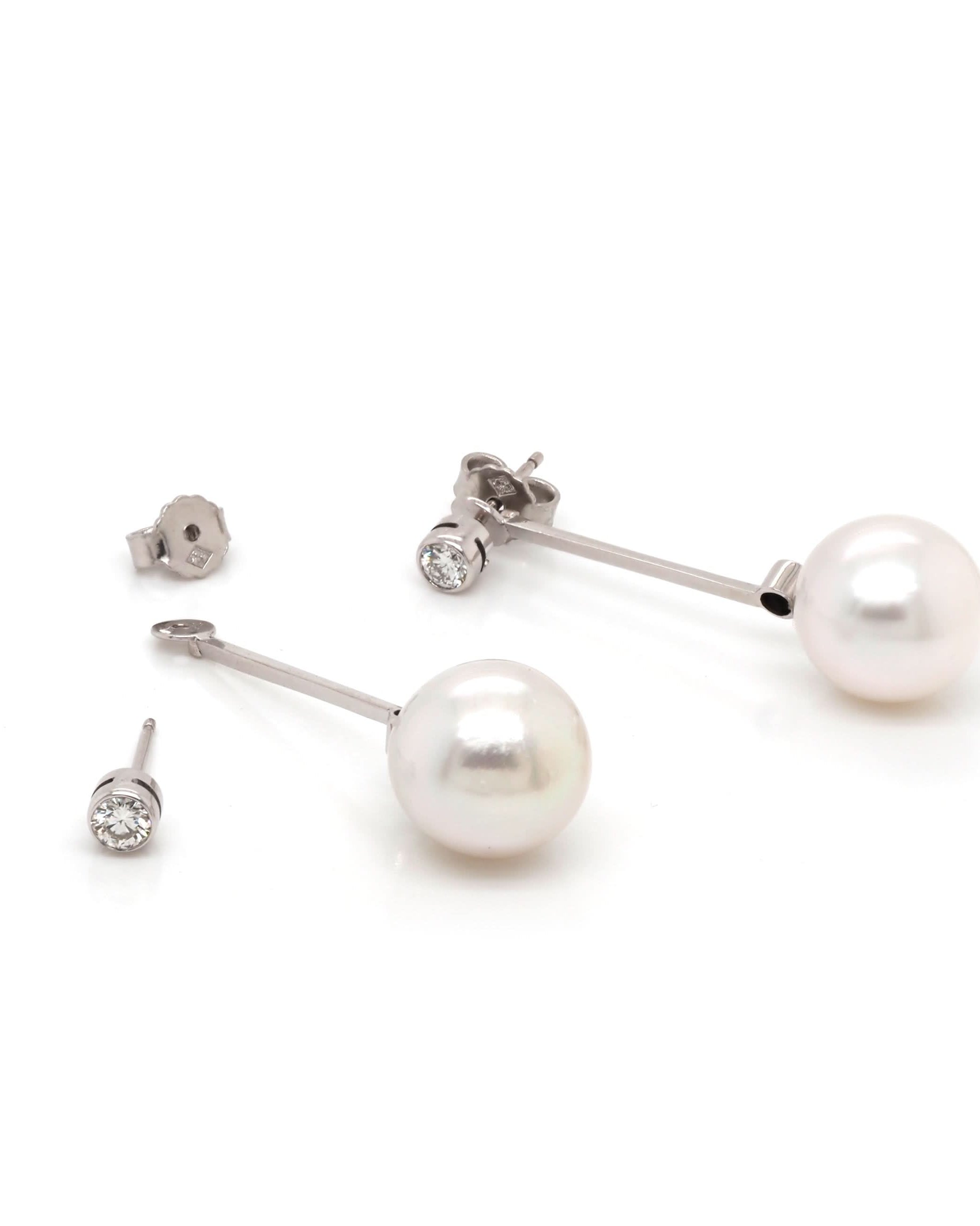 Ogden of Harrogate Jewellery 18ct White Gold South Sea Pearl and Diamond Stud Drop Bar Earrings