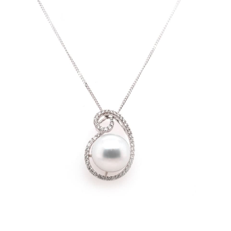 Ogden of Harrogate Jewellery 18ct White Gold South Sea Pearl Pendant with Diamond Surround