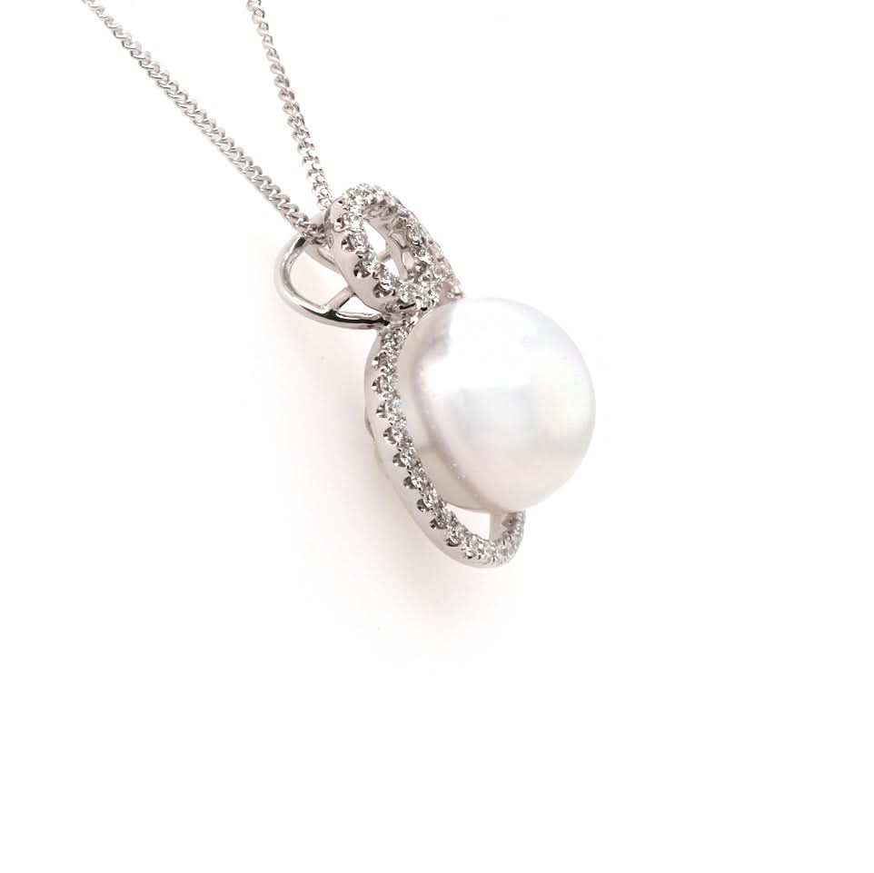 Ogden of Harrogate Jewellery 18ct White Gold South Sea Pearl Pendant with Diamond Surround